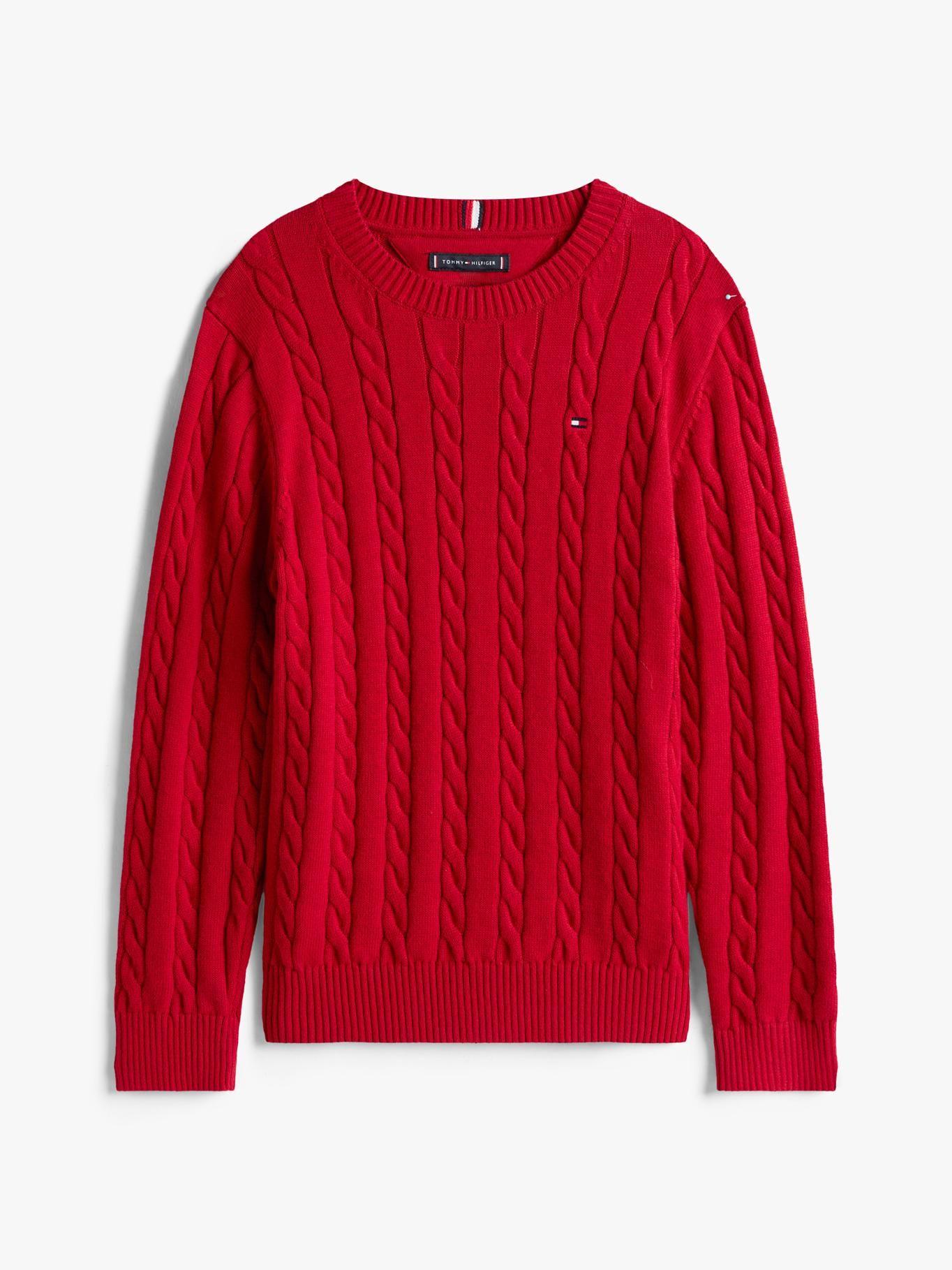 Sweater De Niño De Punto Trenzado Rojo Tommy Hilfiger-4