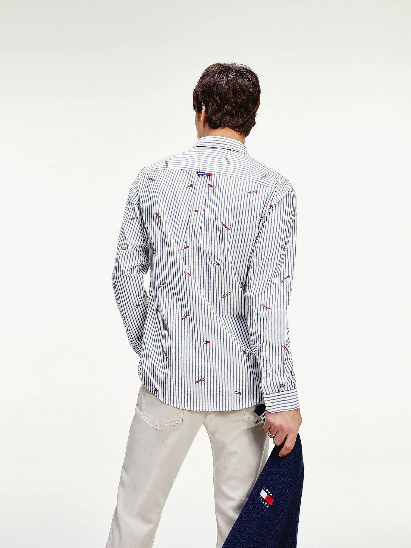 Camisa Con Bordado De Logos Celeste Tommy Hilfiger-2