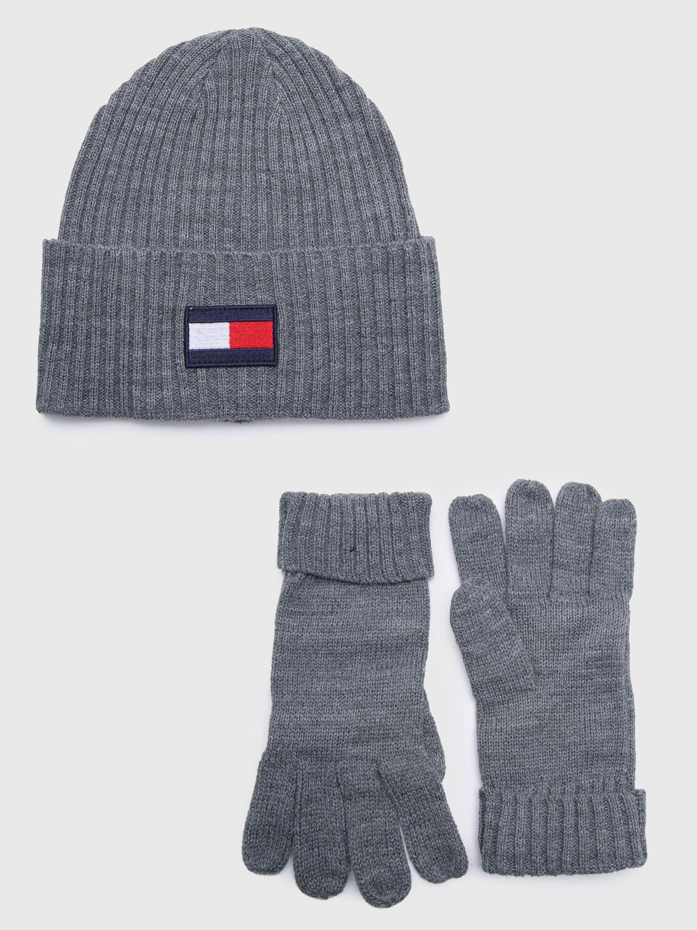 Pack Gorro Y Guantes Flag Patch Gris Tommy Hilfiger-0