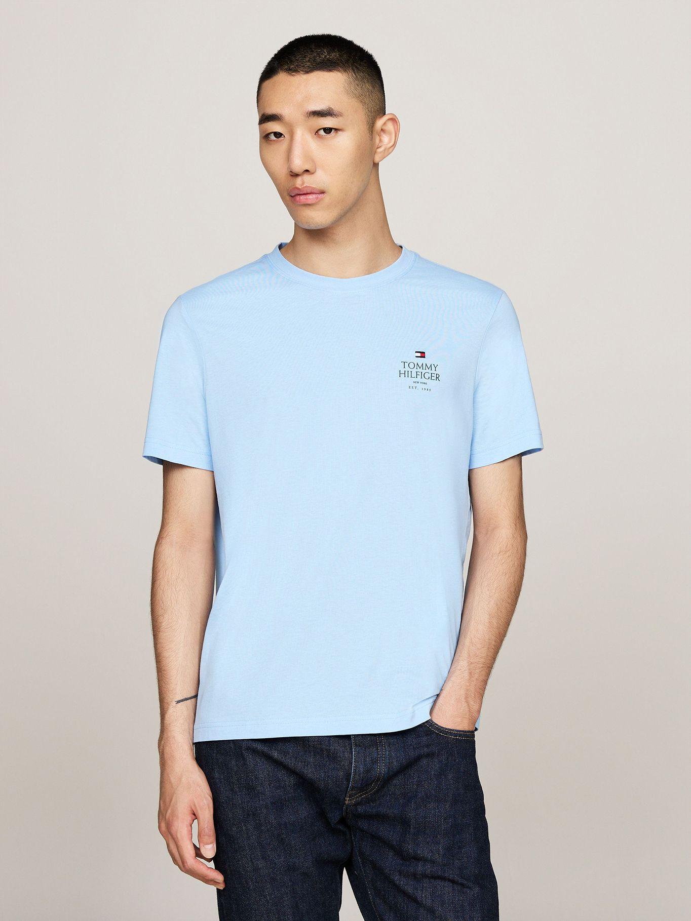 Polera De Cuello Redondo- Logo Celeste Tommy Hilfiger-0