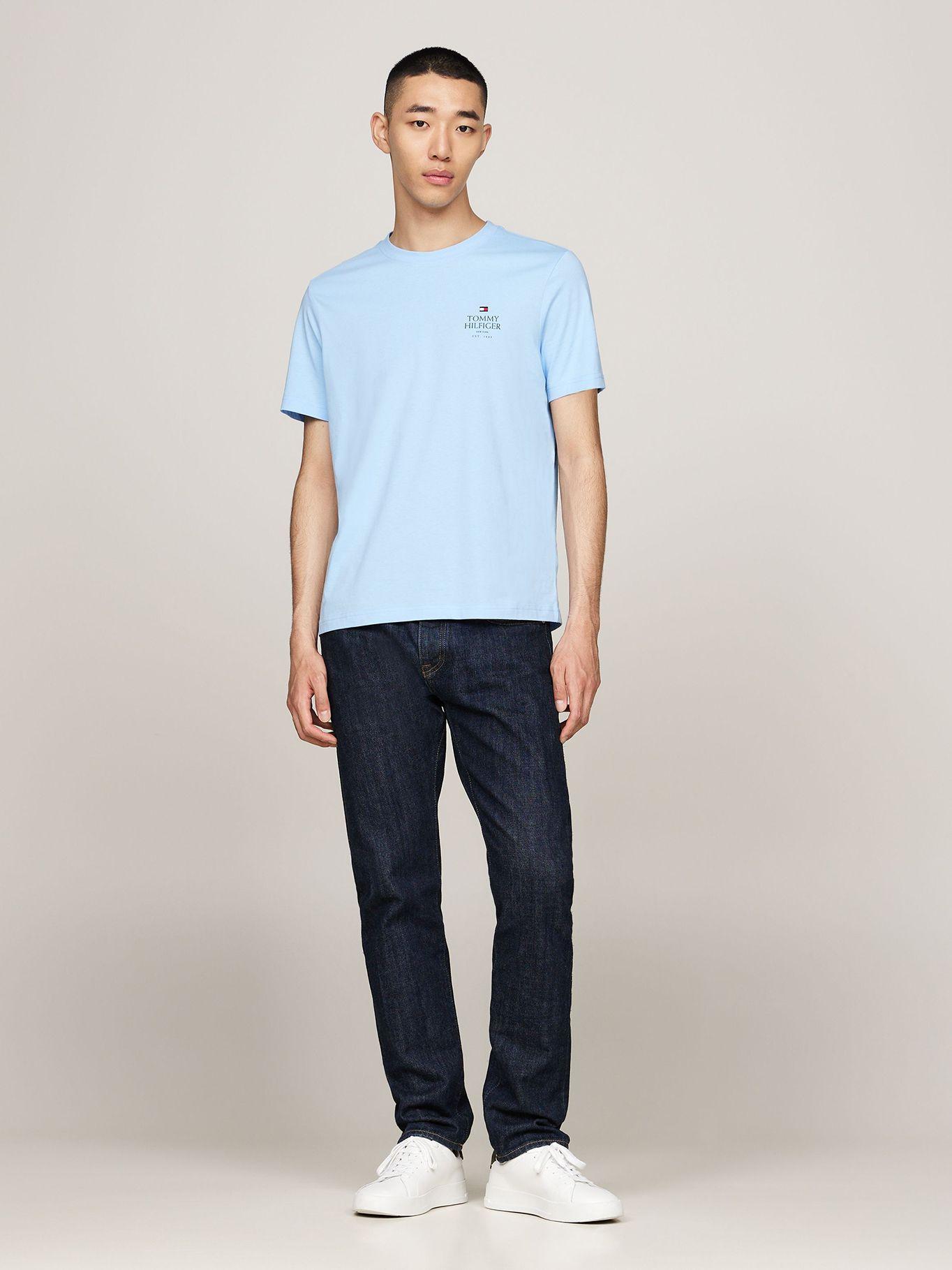 Polera De Cuello Redondo- Logo Celeste Tommy Hilfiger-1