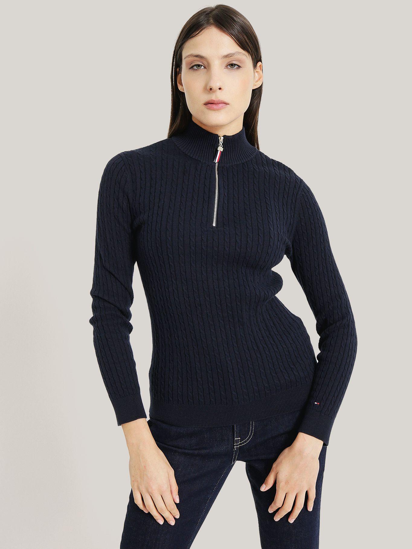 SWEATER SOLID DE ALGODÓN CIERRE AZUL SYZ TOMMY HILFIGER-0