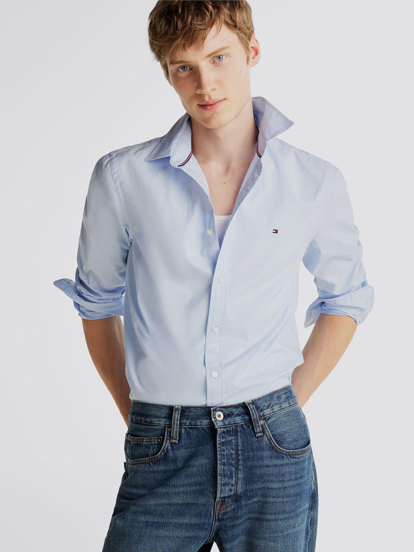 Camisa Flex De Corte Slim Fit Celeste Tommy Hilfiger-0