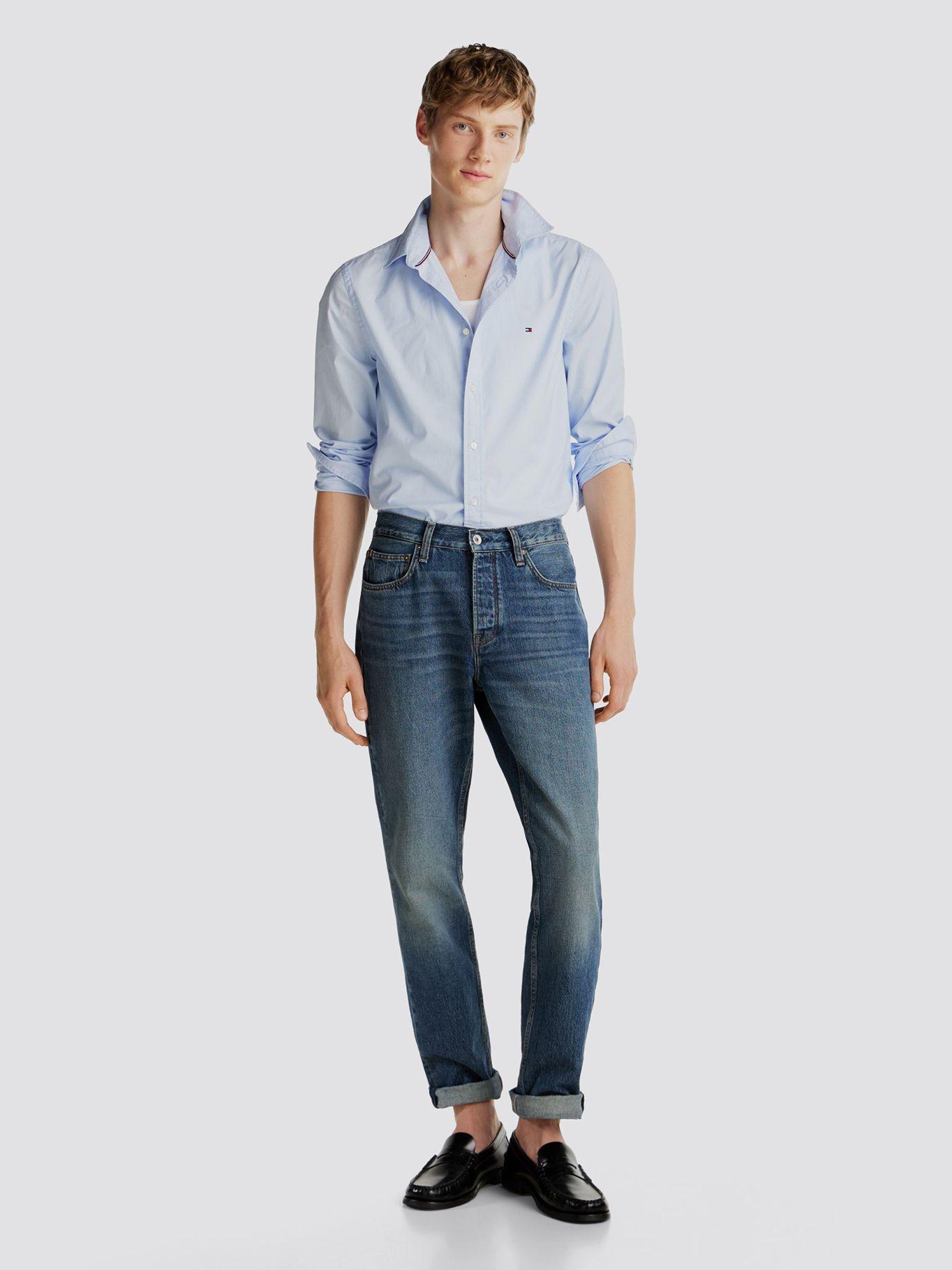 Camisa Flex De Corte Slim Fit Celeste Tommy Hilfiger-1
