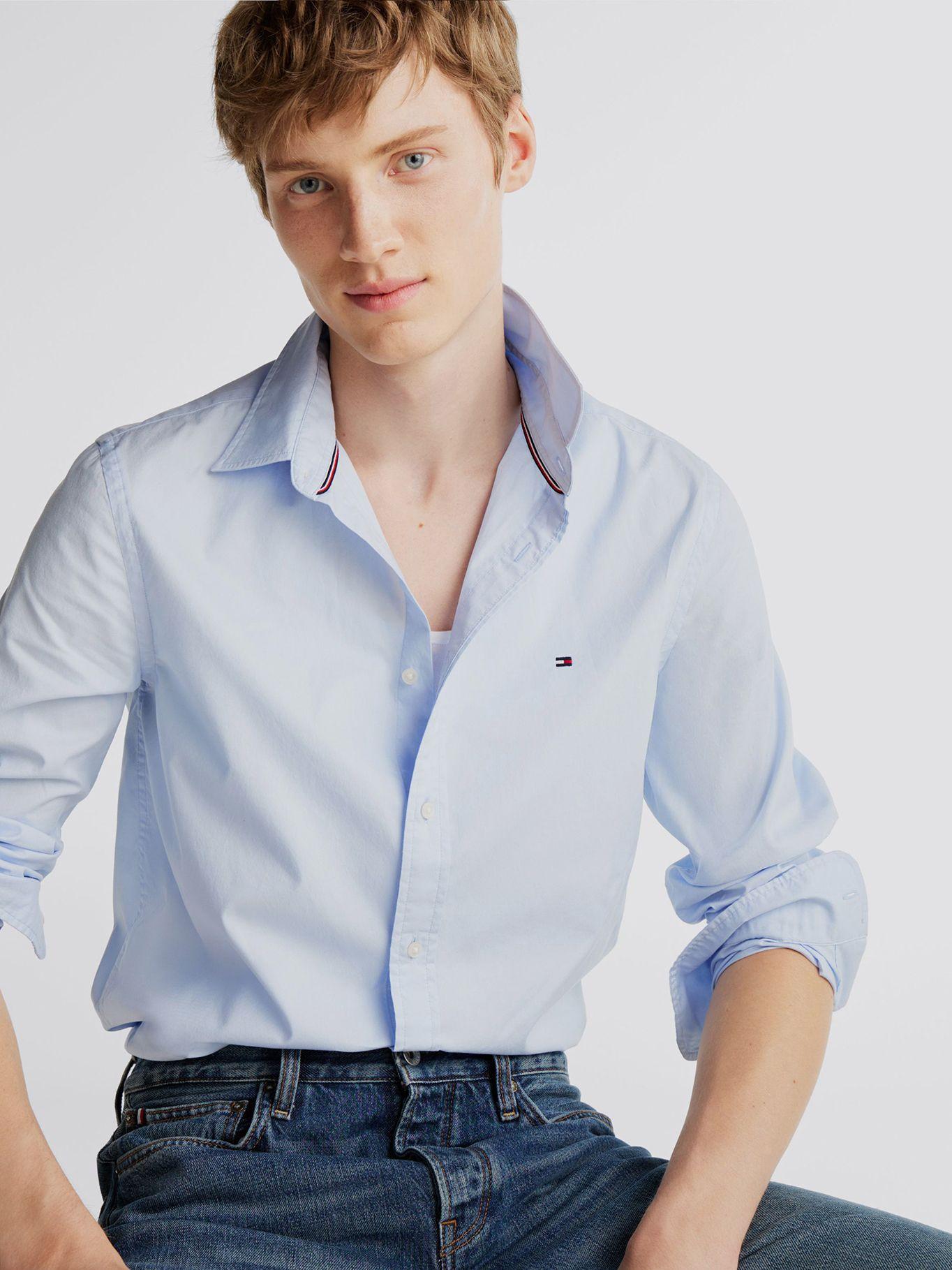 Camisa Flex De Corte Slim Fit Celeste Tommy Hilfiger-3