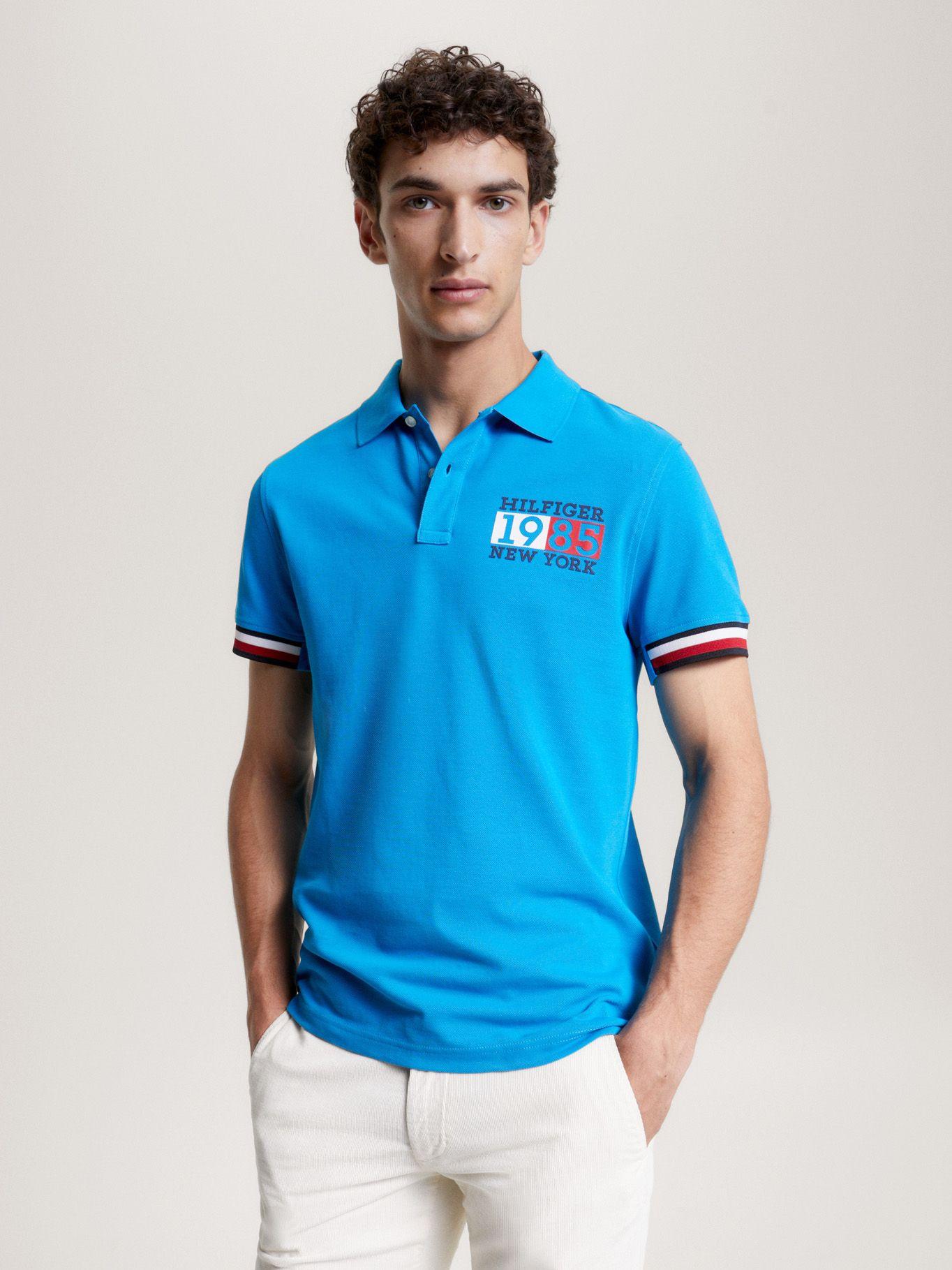 Polo Ribeteado Corte Slim Y Logo Celeste Tommy Hilfiger-0