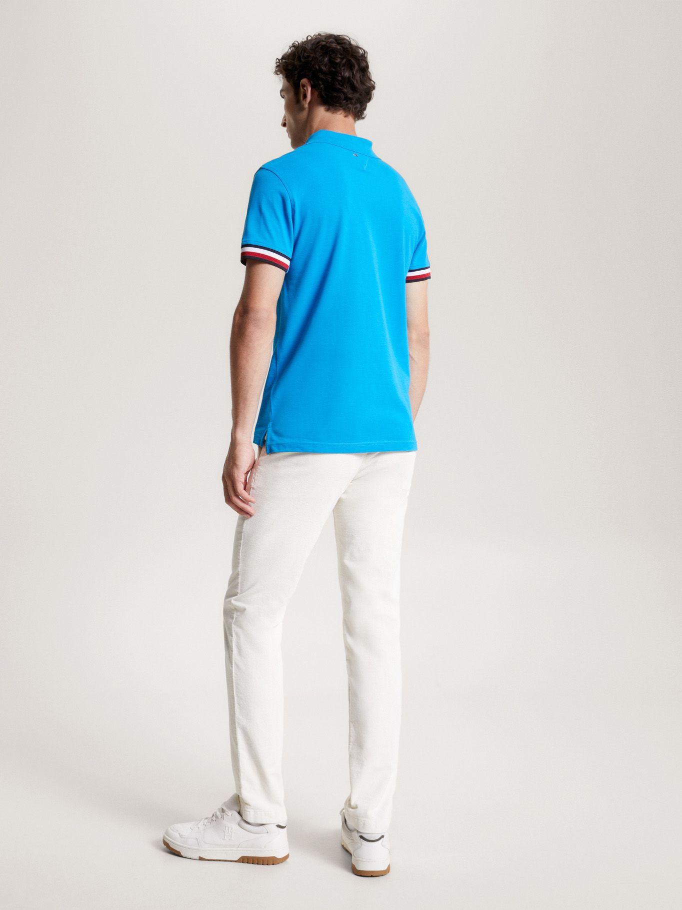 Polo Ribeteado Corte Slim Y Logo Celeste Tommy Hilfiger-2