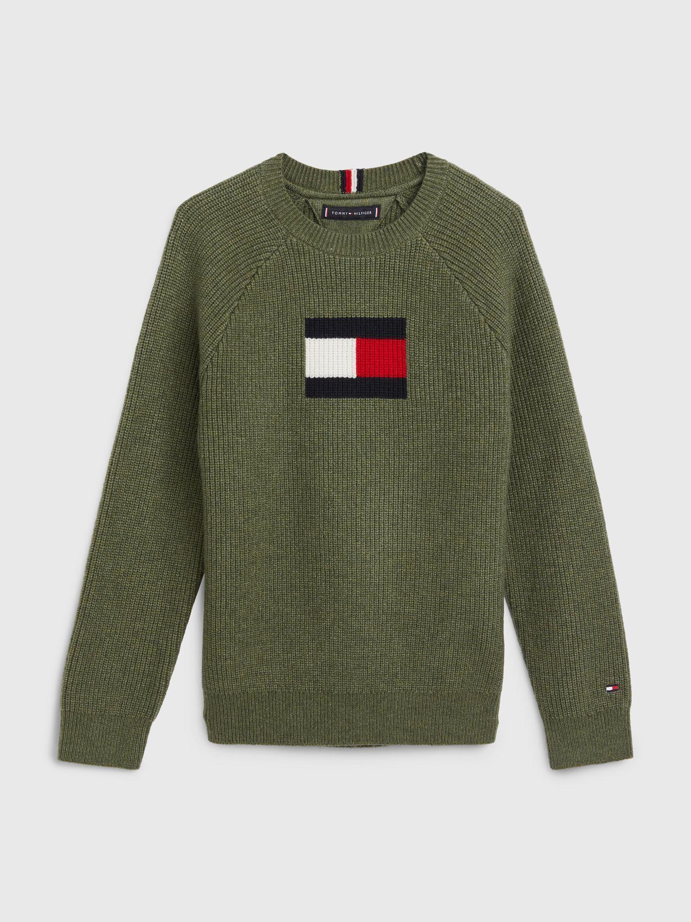 Sweater De Punto Flag Logo Verde Tommy Hilfiger-0