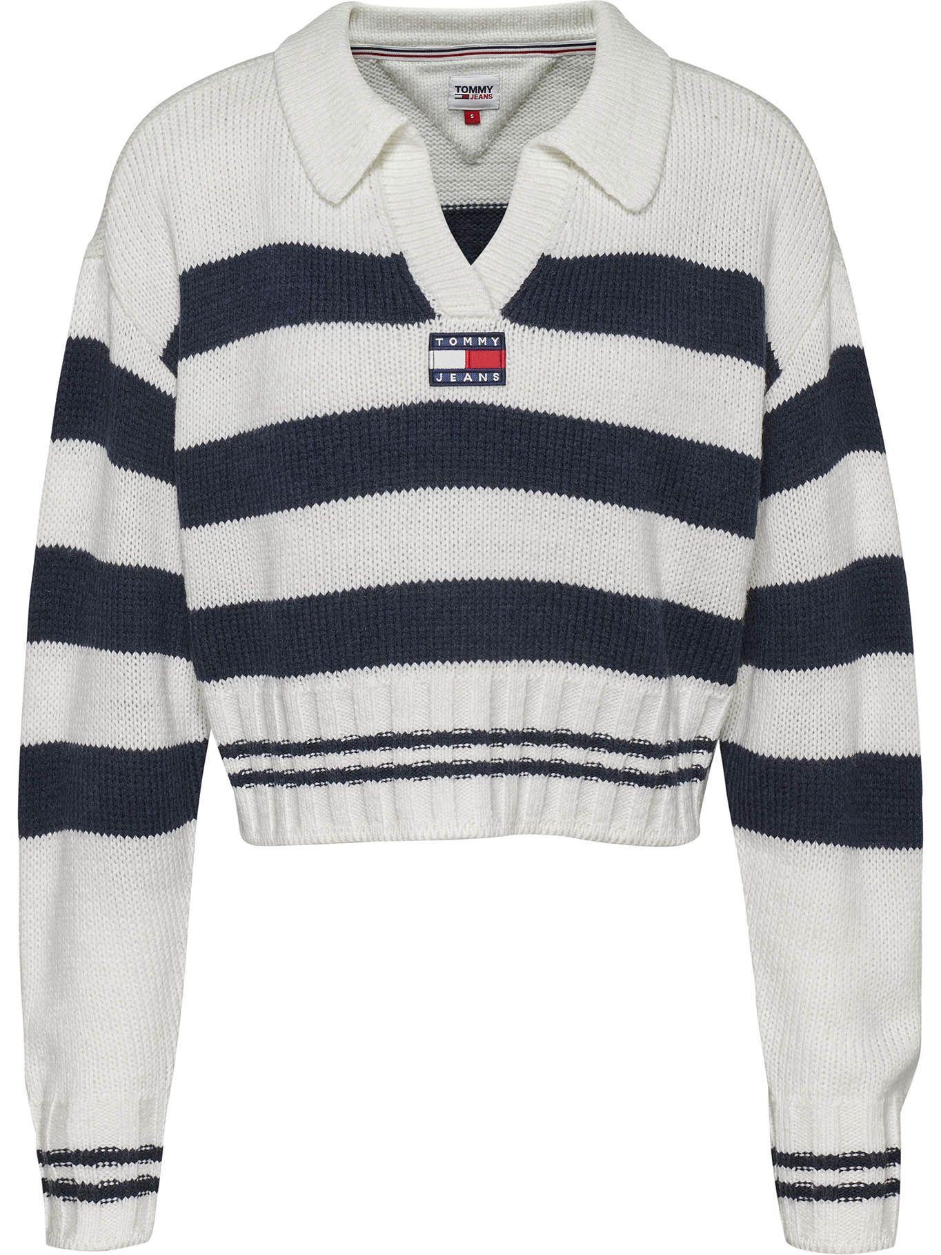 Sweater Crop Stripe Con Logo Blanco Tommy Jeans-0