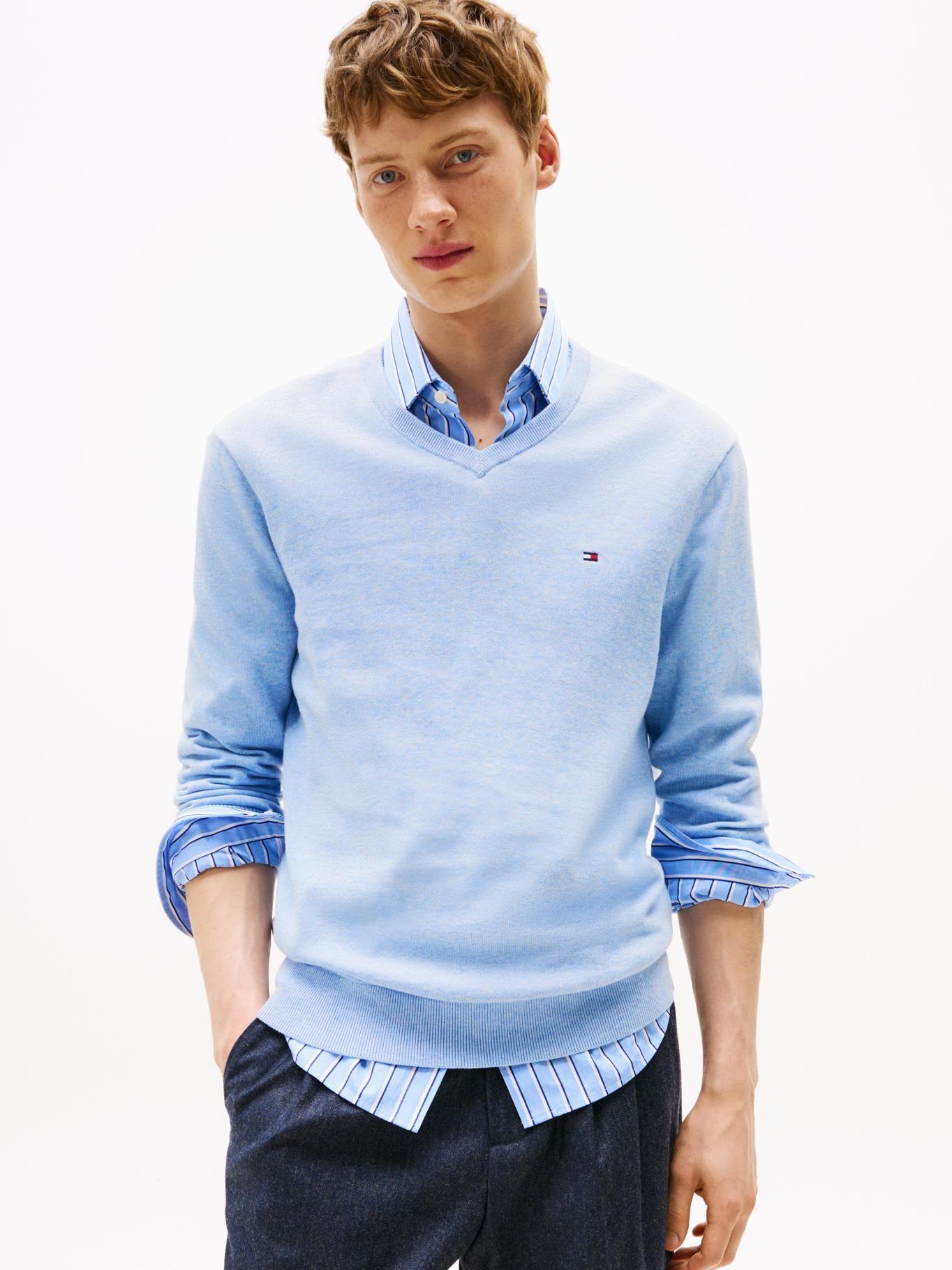 Sweater Básico Signature V-Neck Celeste Tommy Hilfiger-0