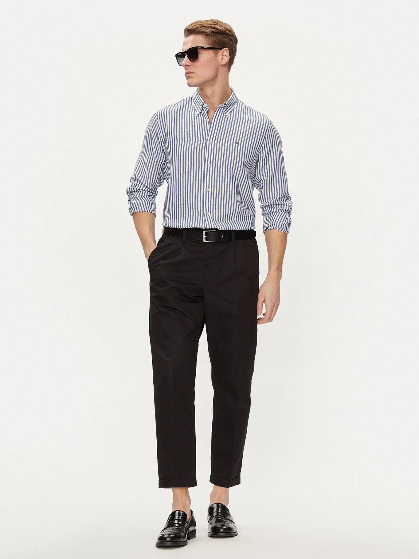 Camisa A Rayas Logo Regular Fit Celeste Tommy Hilfiger-1