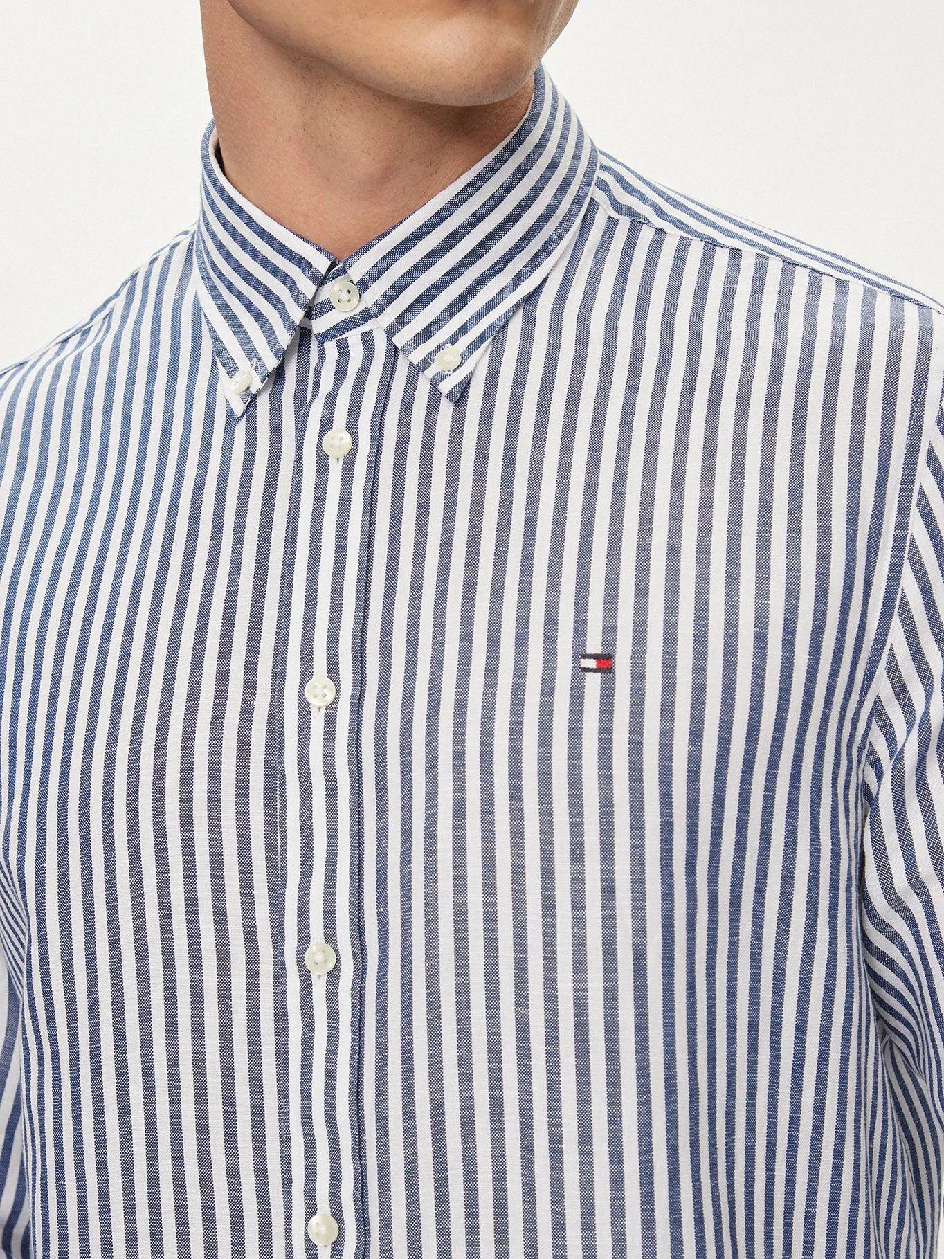 Camisa A Rayas Logo Regular Fit Celeste Tommy Hilfiger-3