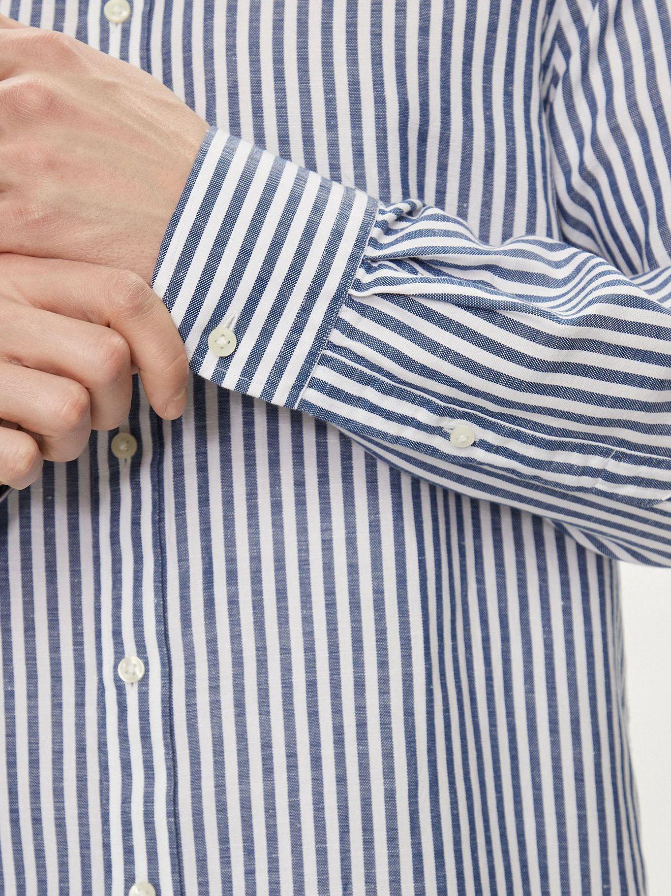 Camisa A Rayas Logo Regular Fit Celeste Tommy Hilfiger-4