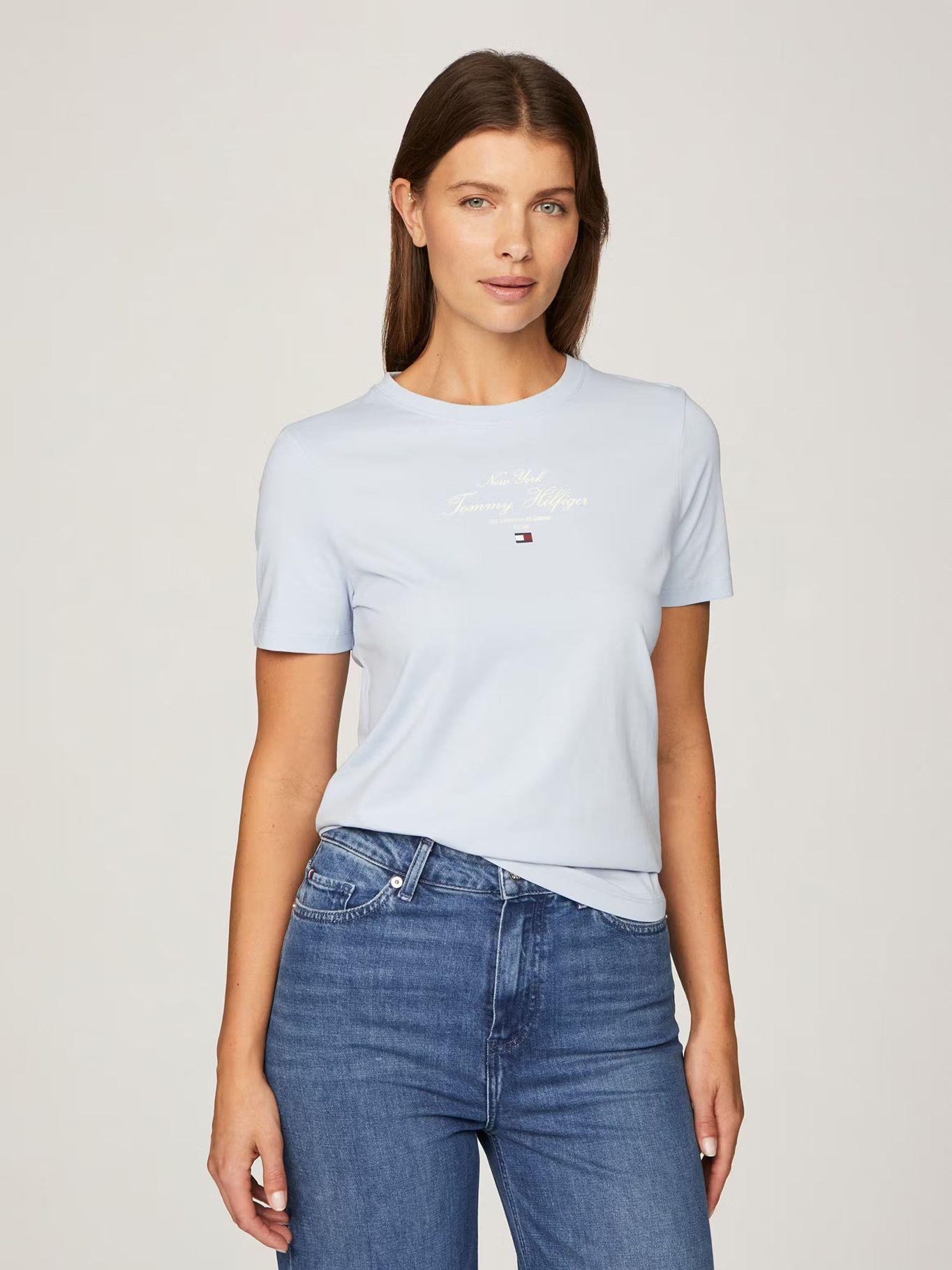 Polera Logo Script Regular Fit Celeste Tommy Hilfiger-0