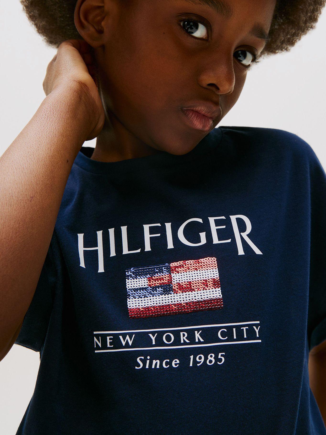 Polera Holgada Logo Lentejuelas Azul Tommy Hilfiger-3