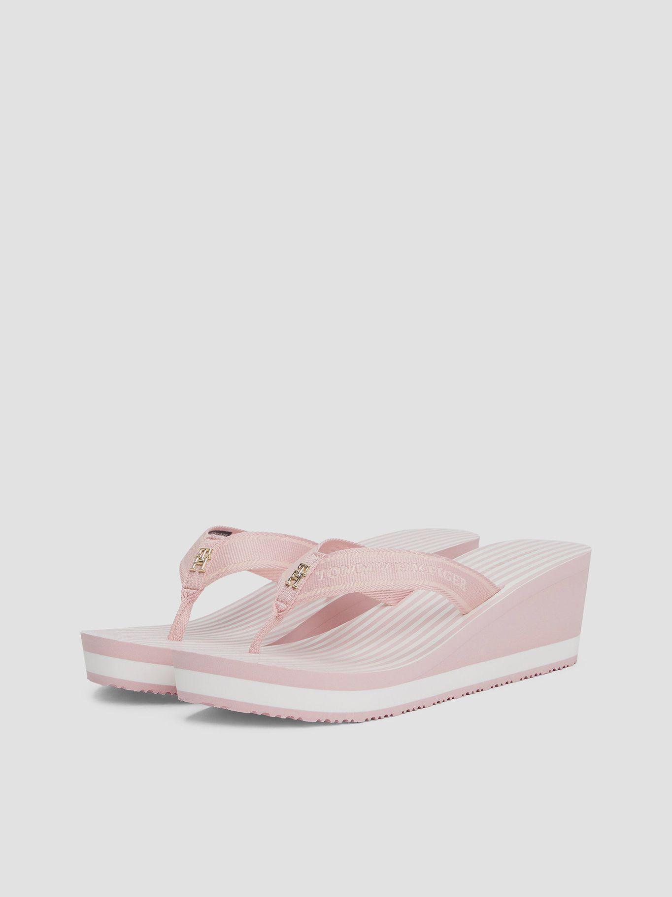 Sandalia De Cuña Con Logo Y Rayas Rosado Tommy Hilfiger-0