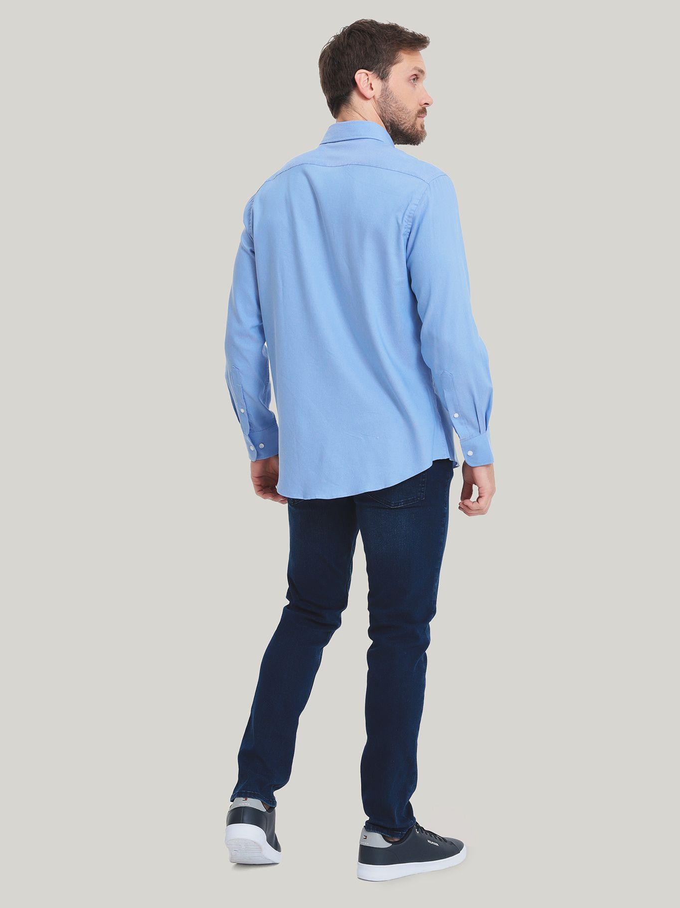 Camisa De Vestir Solid Con Logo Celeste Tommy Hilfiger-3