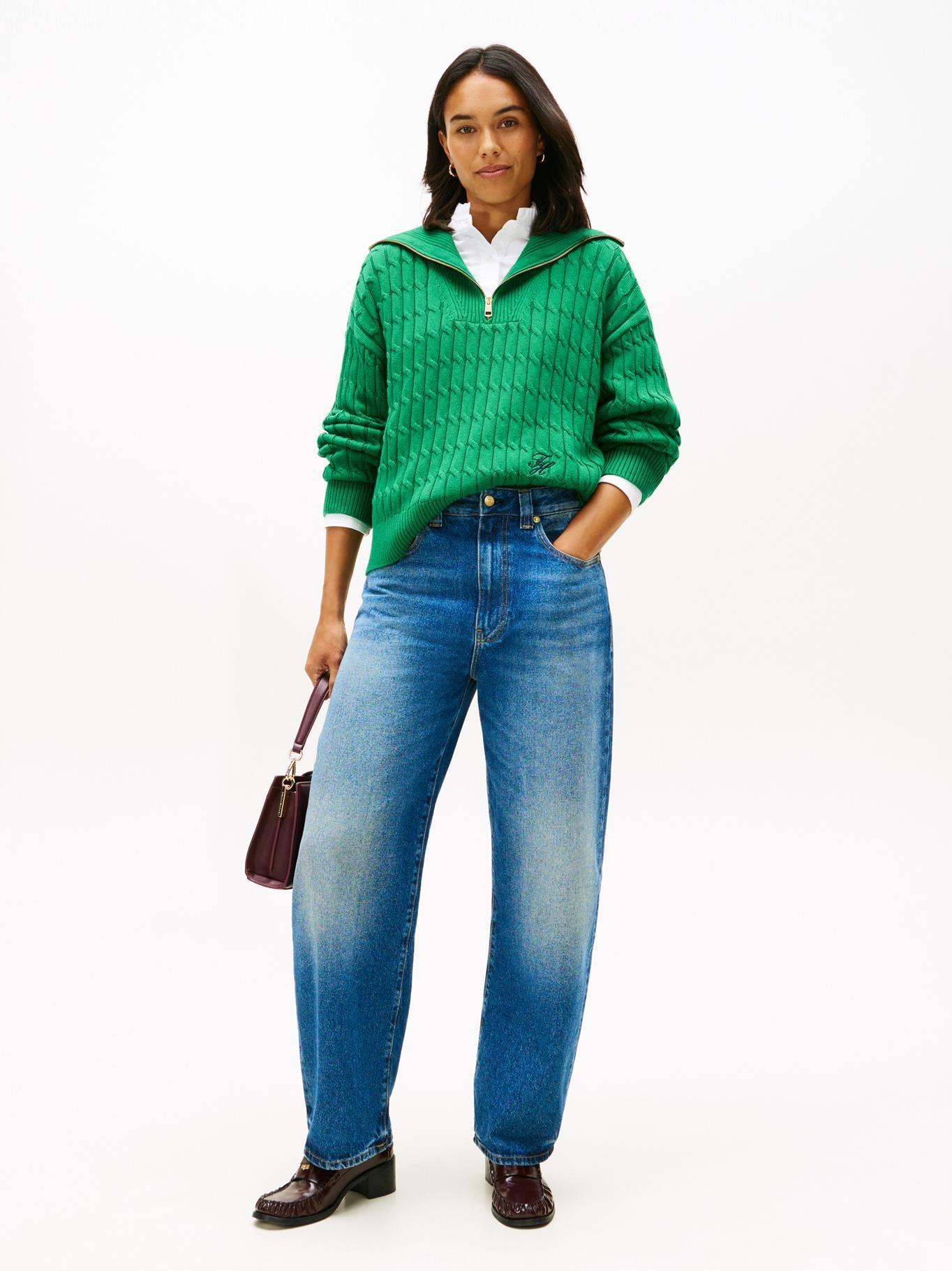 Sweater Con Cierre Tejido Cableado Tommy Hilfiger Verde-1