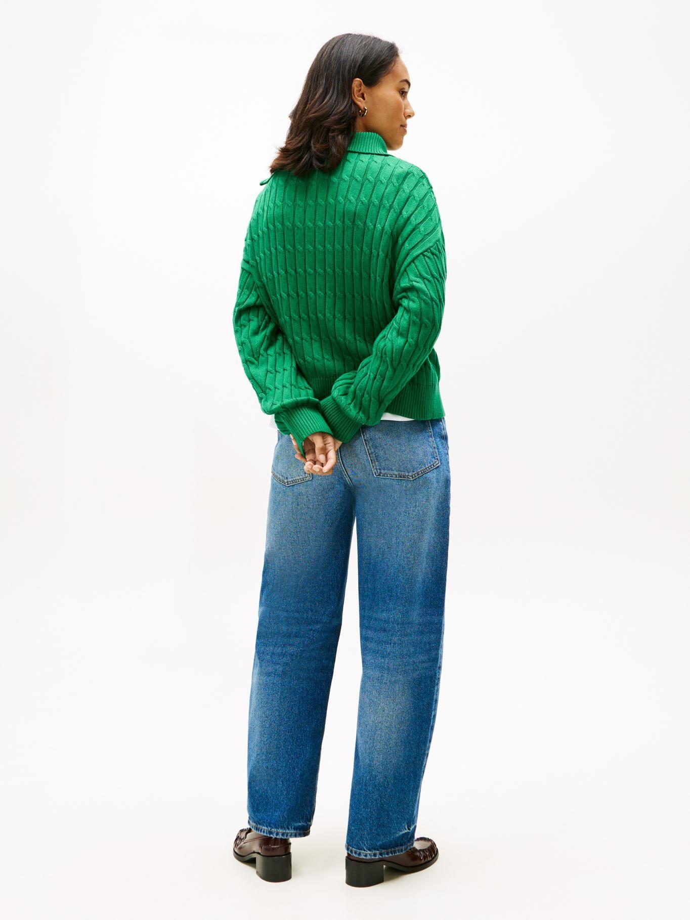 Sweater Con Cierre Tejido Cableado Tommy Hilfiger Verde-2