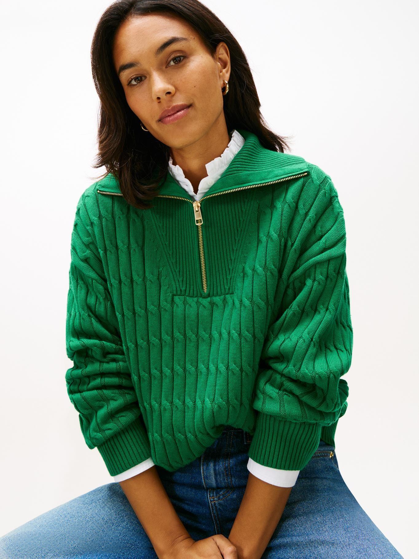 Sweater Con Cierre Tejido Cableado Tommy Hilfiger Verde-3