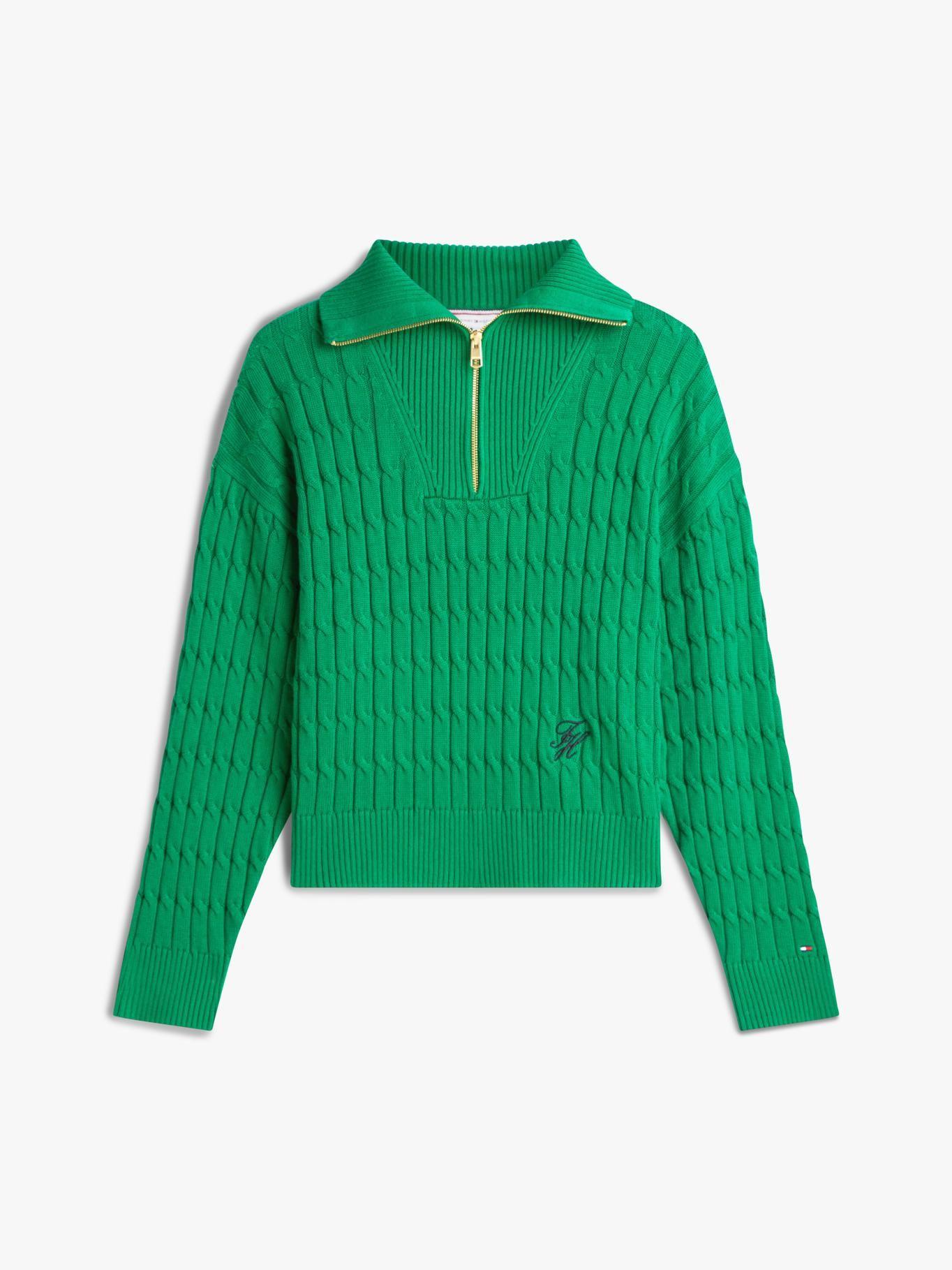 Sweater Con Cierre Tejido Cableado Tommy Hilfiger Verde-4