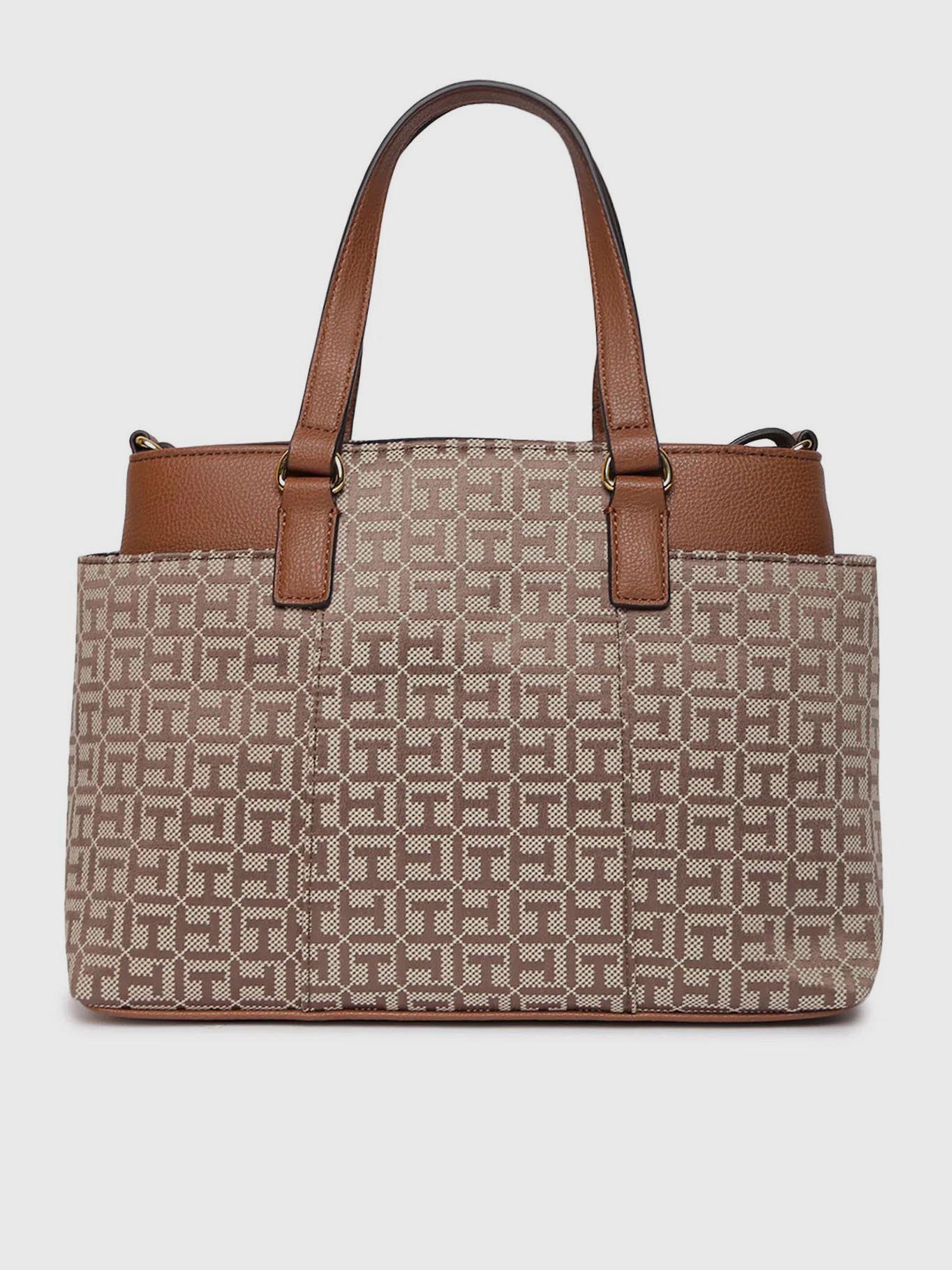 Cartera Satchel Monogram Café Tommy Hilfiger-1