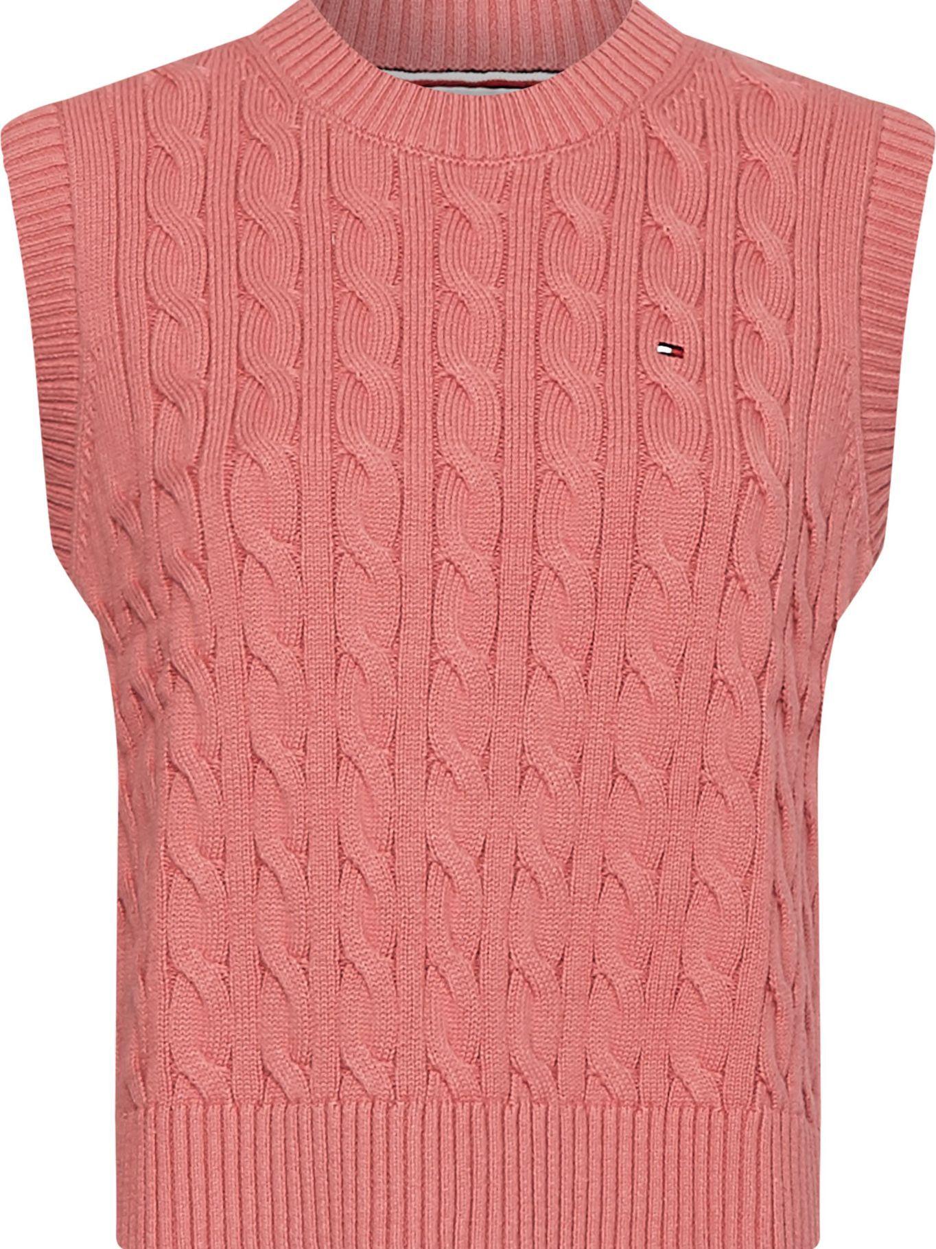 Sweater De Punto Trenzado C-Neck Rosado Tommy Hilfiger-0