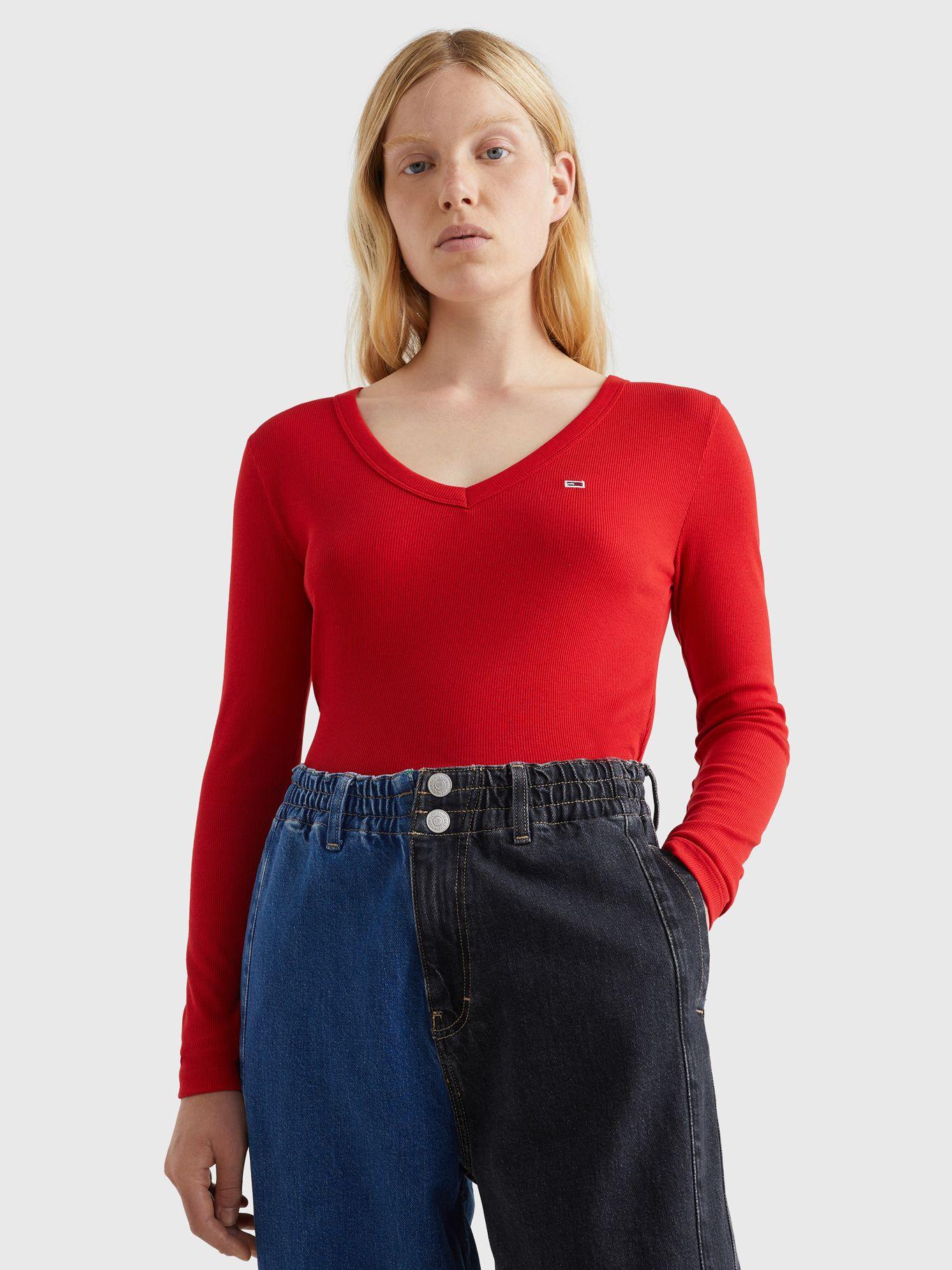 Polera Crop Essential Acanalada Rojo Tommy Jeans-0
