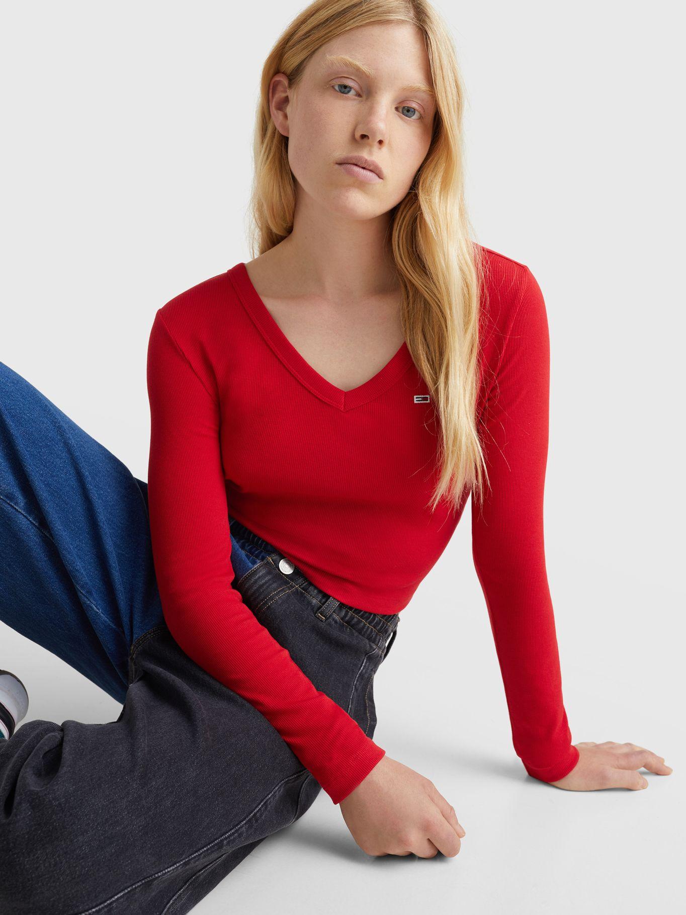 Polera Crop Essential Acanalada Rojo Tommy Jeans-3