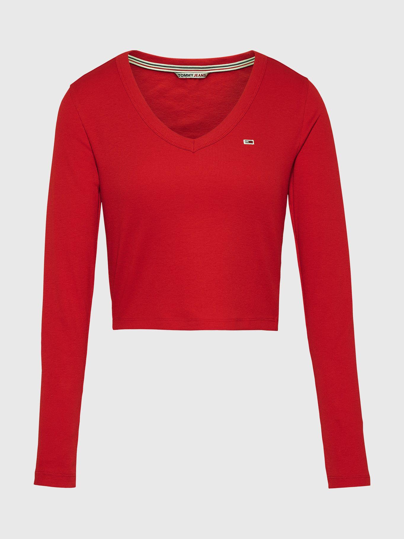 Polera Crop Essential Acanalada Rojo Tommy Jeans-4