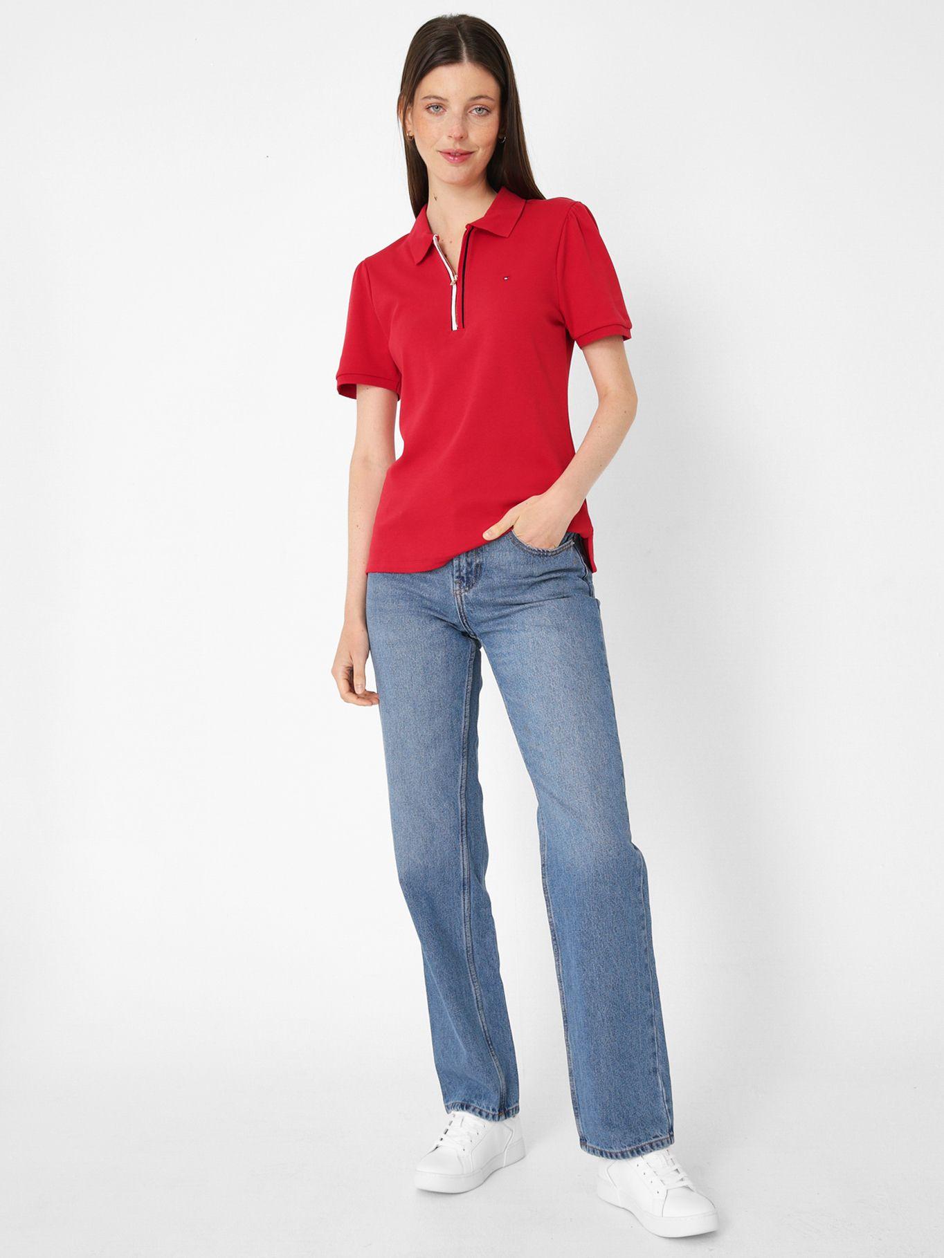 Polo Solid Con Cierre Rojo Tommy Hilfiger-2