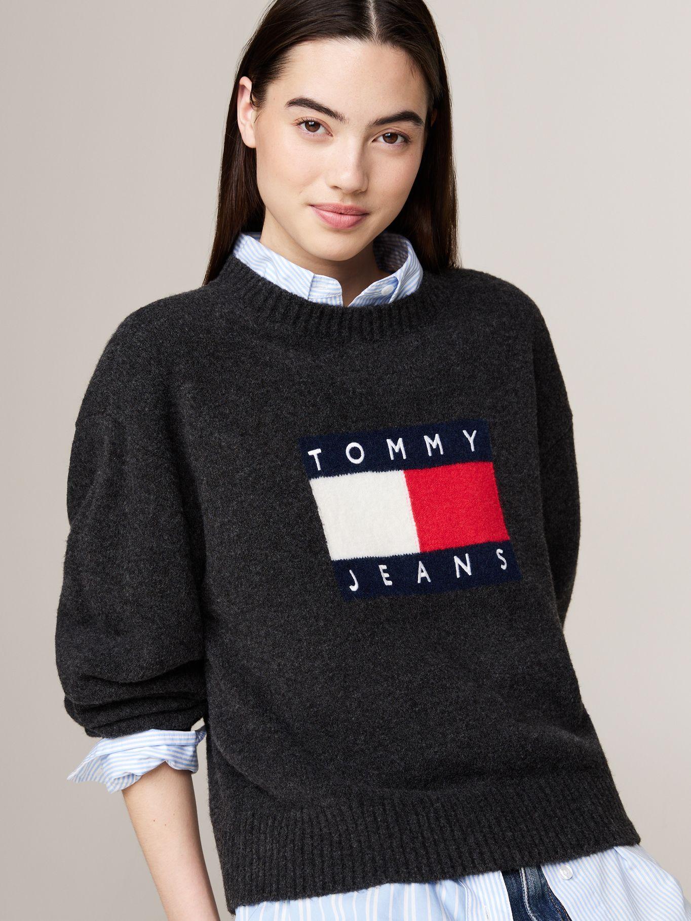 Sweater De Melánge Con Logo Flag Negro Tommy Hilfiger-3
