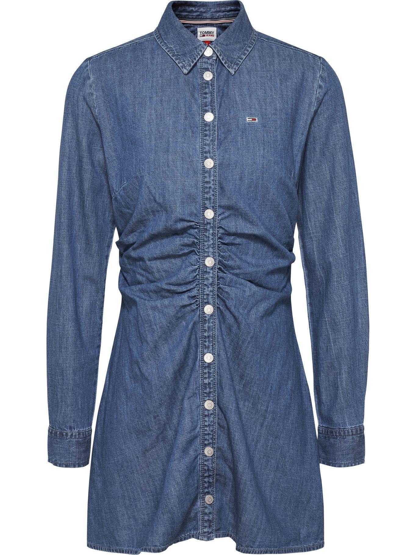 Vestido Denim Ruche Con Logo Azul Tommy Jeans-0