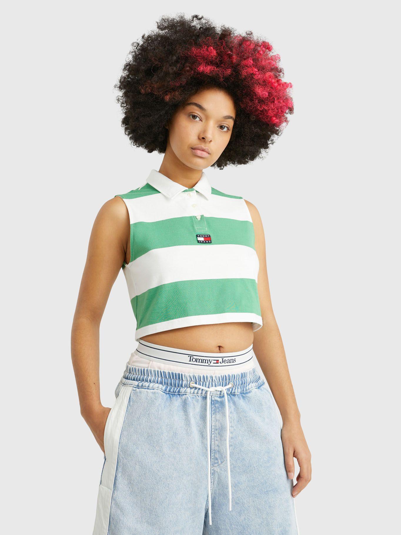 Polera A Rayas Cropped Sin Mangas Verde Tommy Jeans-0