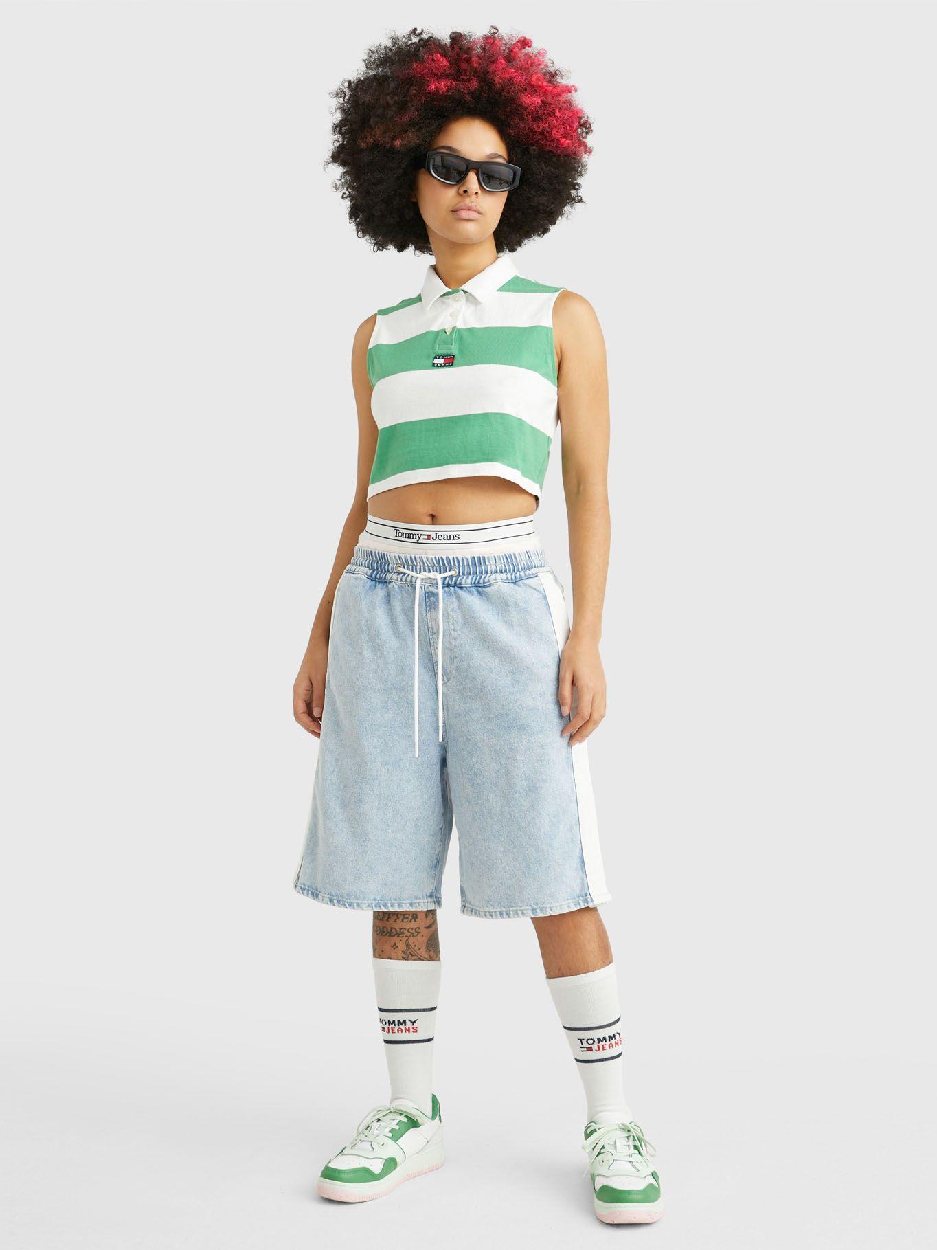 Polera A Rayas Cropped Sin Mangas Verde Tommy Jeans-1