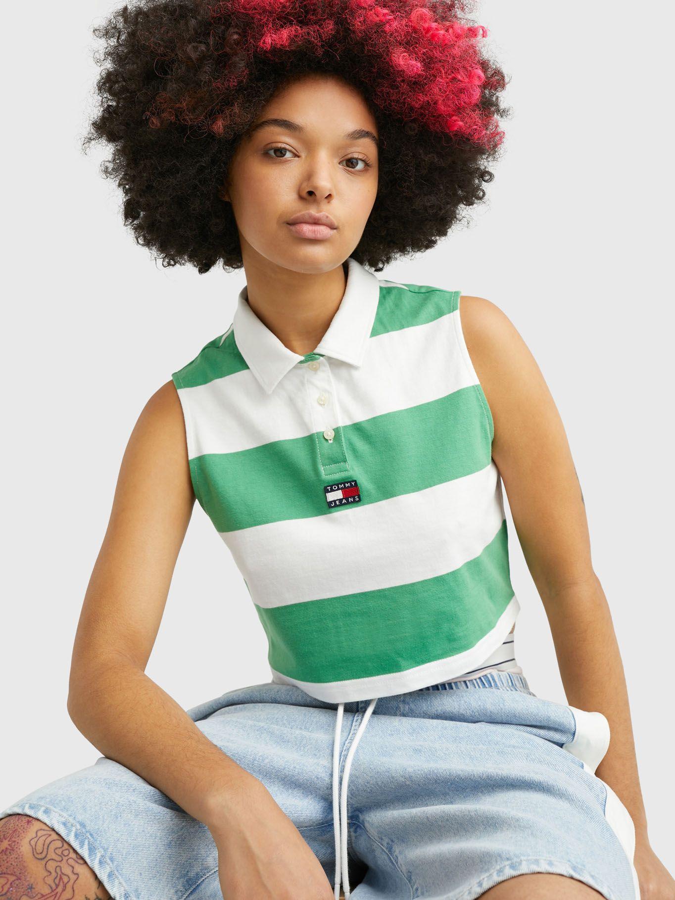 Polera A Rayas Cropped Sin Mangas Verde Tommy Jeans-3