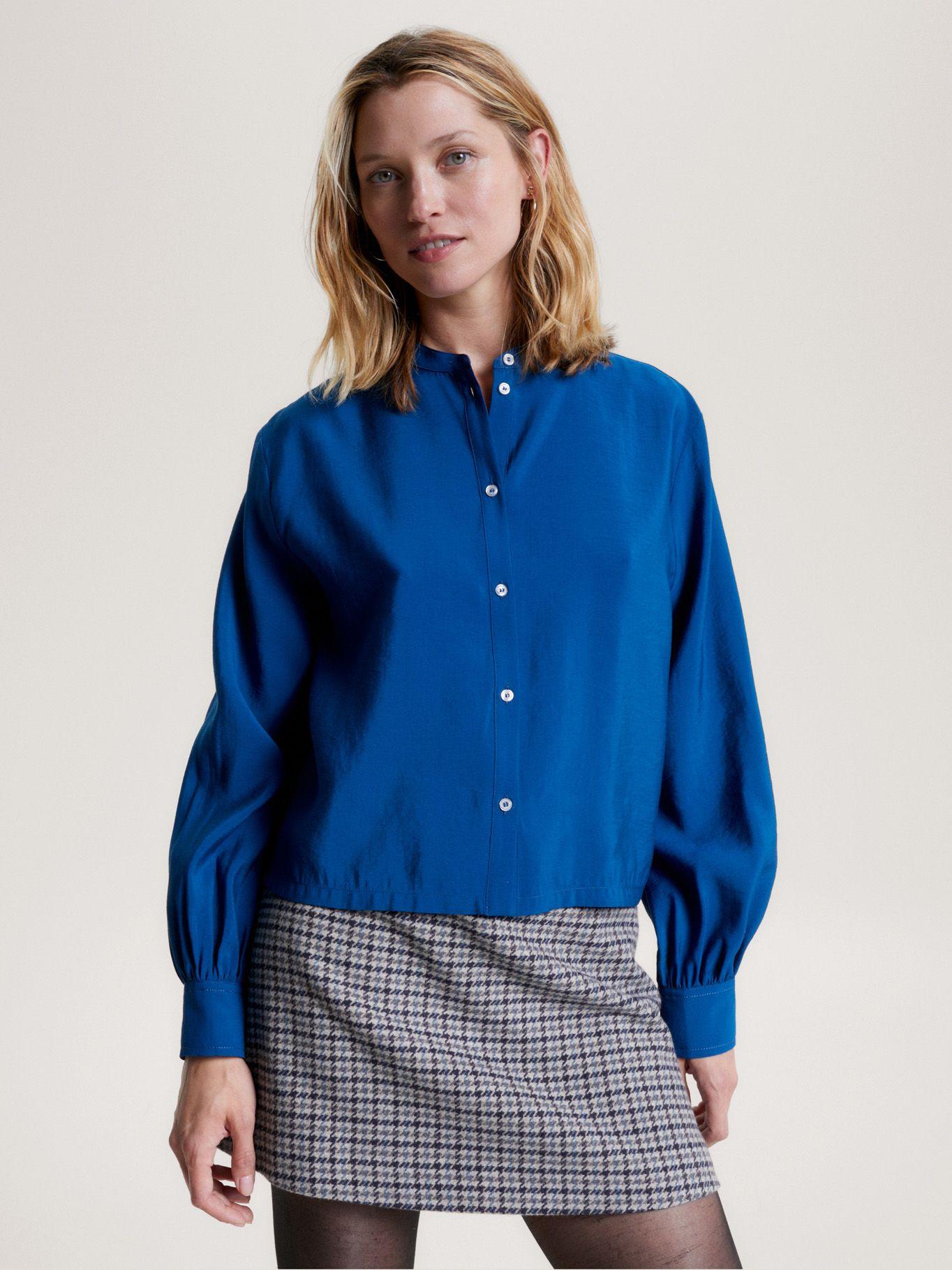 Camisa Sin Cuello Cropped Azul Tommy Hilfiger-0