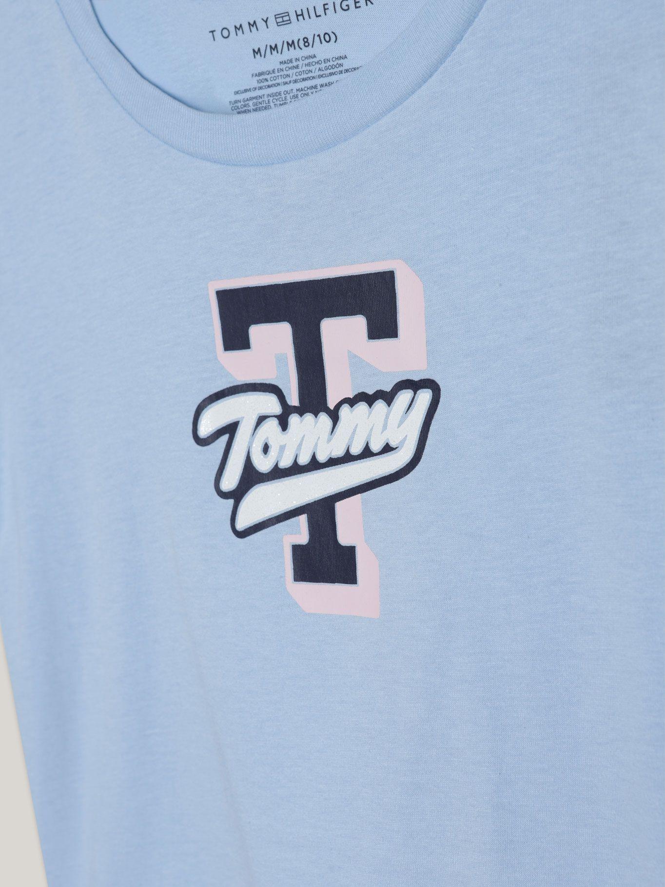 Polera De Niña Con Logo Script Celeste Tommy Hilfiger-2