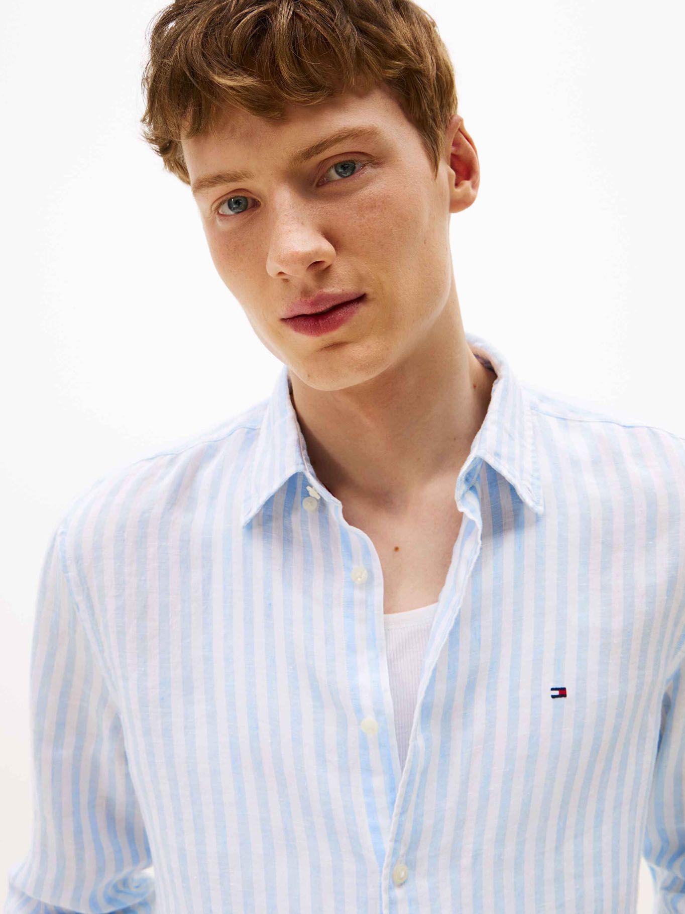 Camisa Linen Stripe Regular Fit Celeste Tommy Hilfiger-3