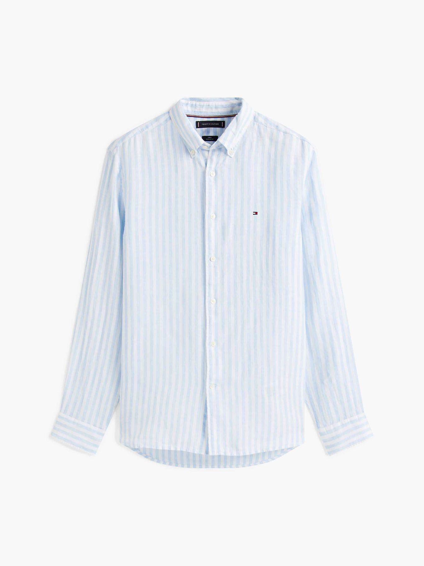 Camisa Linen Stripe Regular Fit Celeste Tommy Hilfiger-4