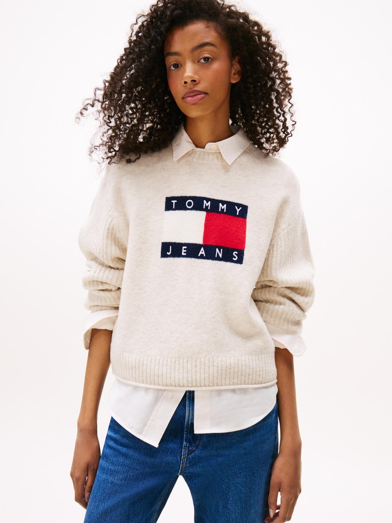 Sweater Jaspeado Con Logo Blanco Tommy Jeans-0