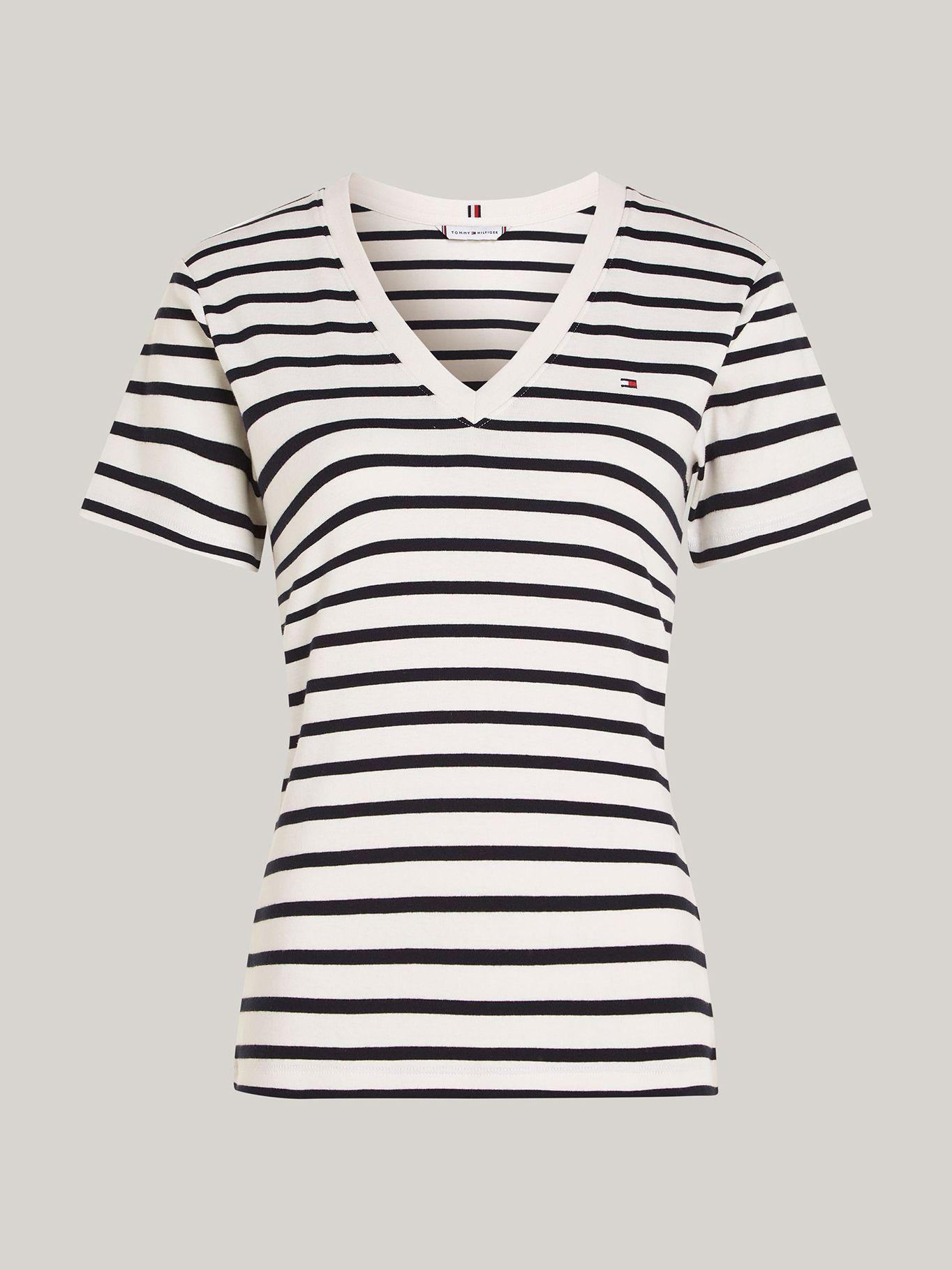 Polera A Rayas V/Neck Slim Fit Azul Tommy Hilfiger-4