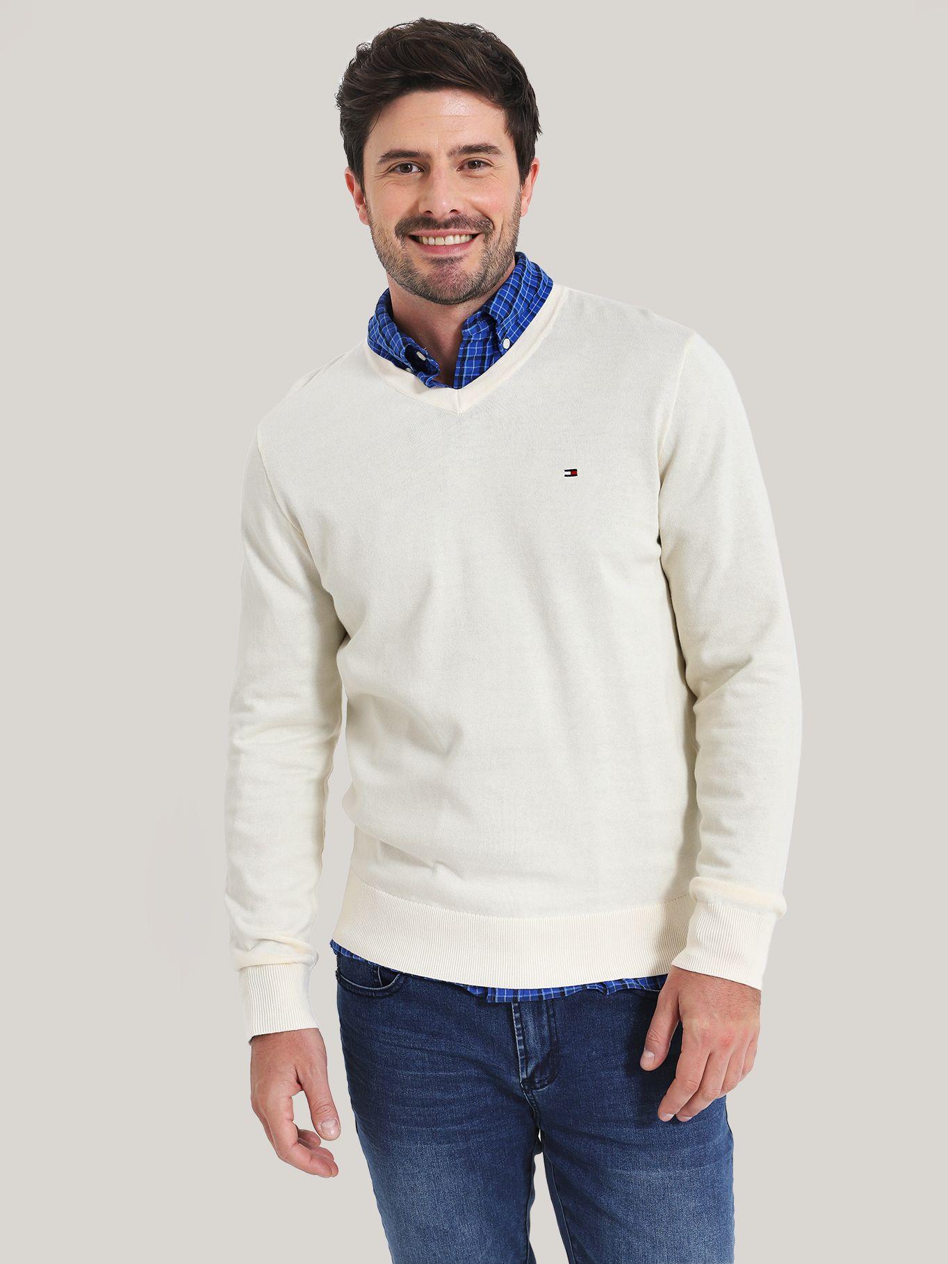 SWEATER BÁSICO SIGNATURE V-NECK BLANCO TOMMY HILFIGER-0