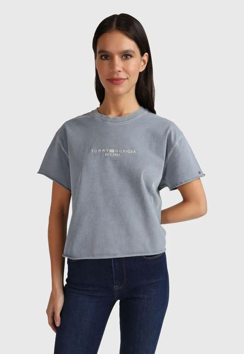 Polera Corte Cropped Con Logo Gris Tommy Hilfiger-0