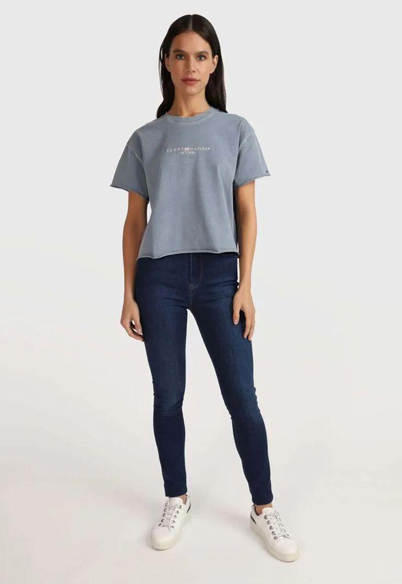 Polera Corte Cropped Con Logo Gris Tommy Hilfiger-1
