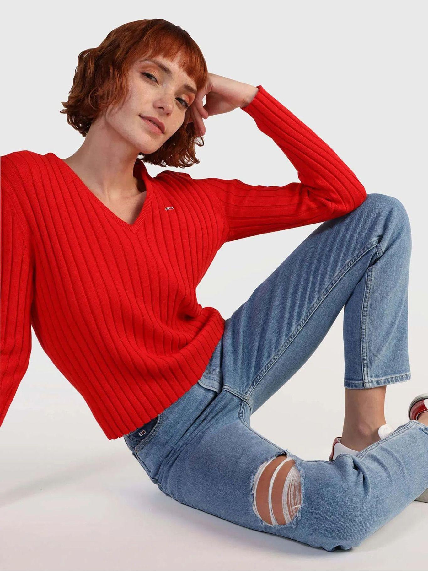 Sweater Crop Trenzado Con Logo Rojo Tommy Jeans-4