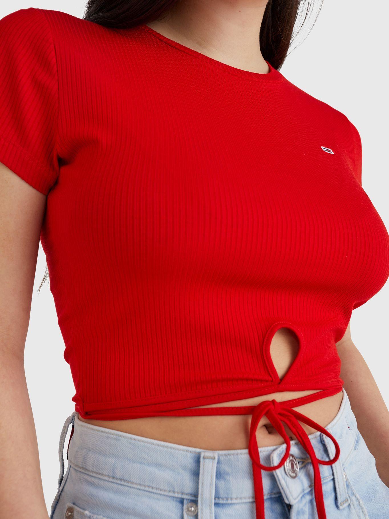 Polera Cropped Con Lazo Rojo Tommy Jeans JN2-2