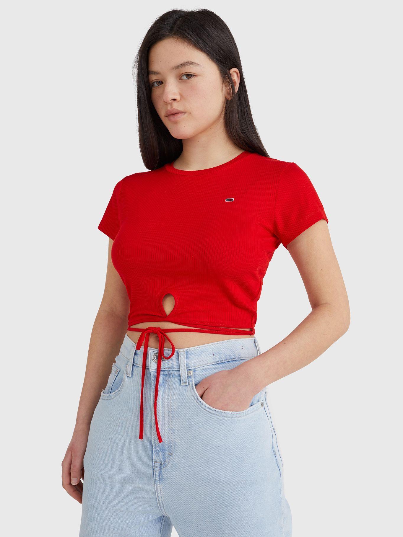 Polera Cropped Con Lazo Rojo Tommy Jeans JN2-3
