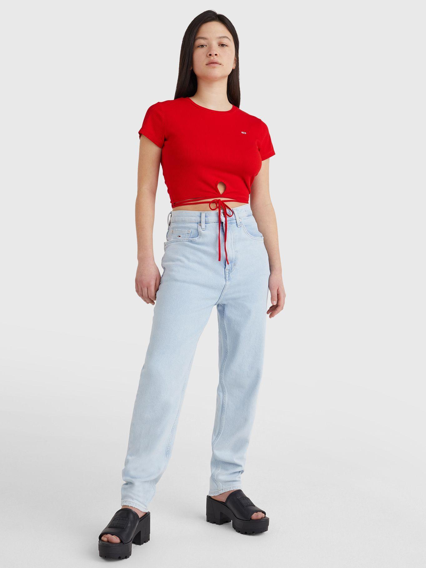 Polera Cropped Con Lazo Rojo Tommy Jeans JN2-0