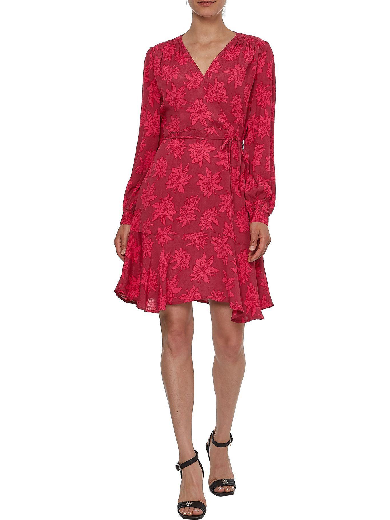 Vestido Curve Cruzado De Flores Rojo Tommy Hilfiger-0